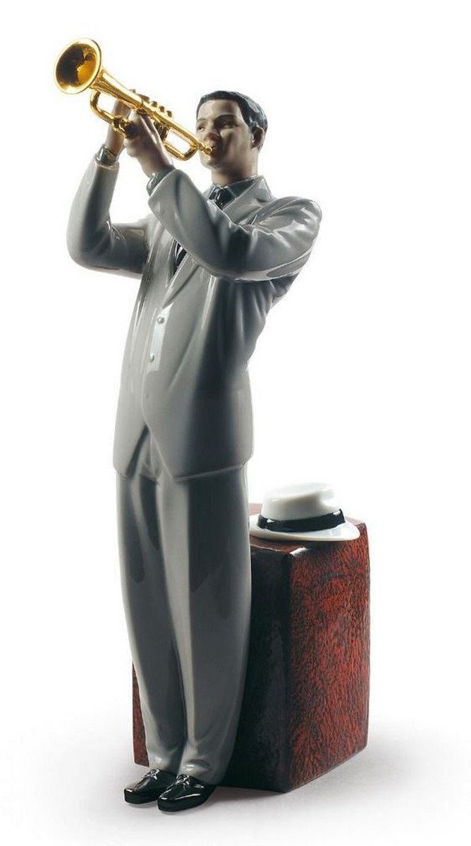 Casa Padrino Dekofigur Casa Padrino Porzellan Skulptur Jazz Trompeter Mehrfarbig 17 x H. 33 cm - Hangefertigte & Handbemalte Luxus Deko Figur