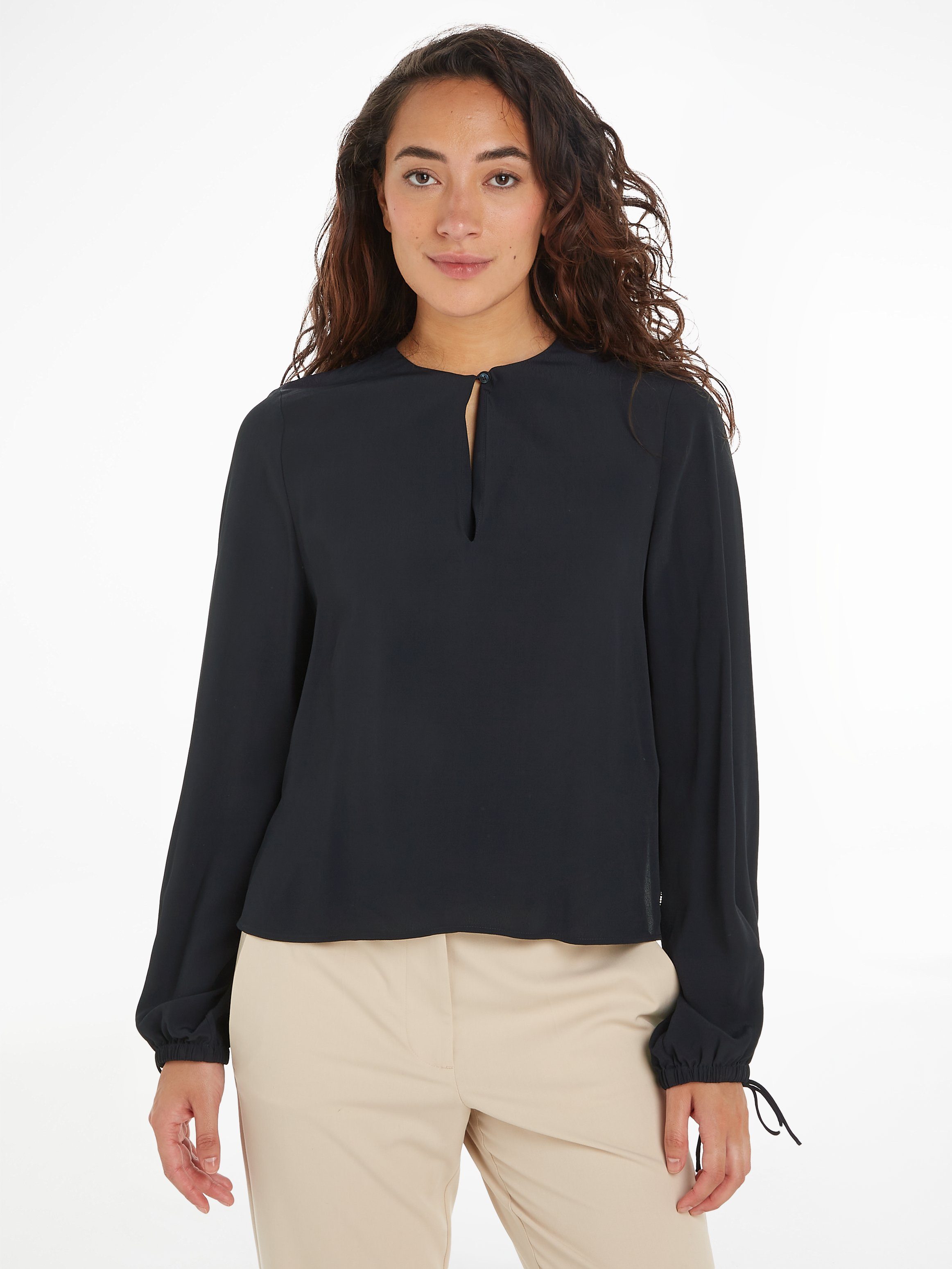 Tommy Hilfiger Crepebluse VISCOSE CREPE SOLID VN BLOUSE mit Metalllabel