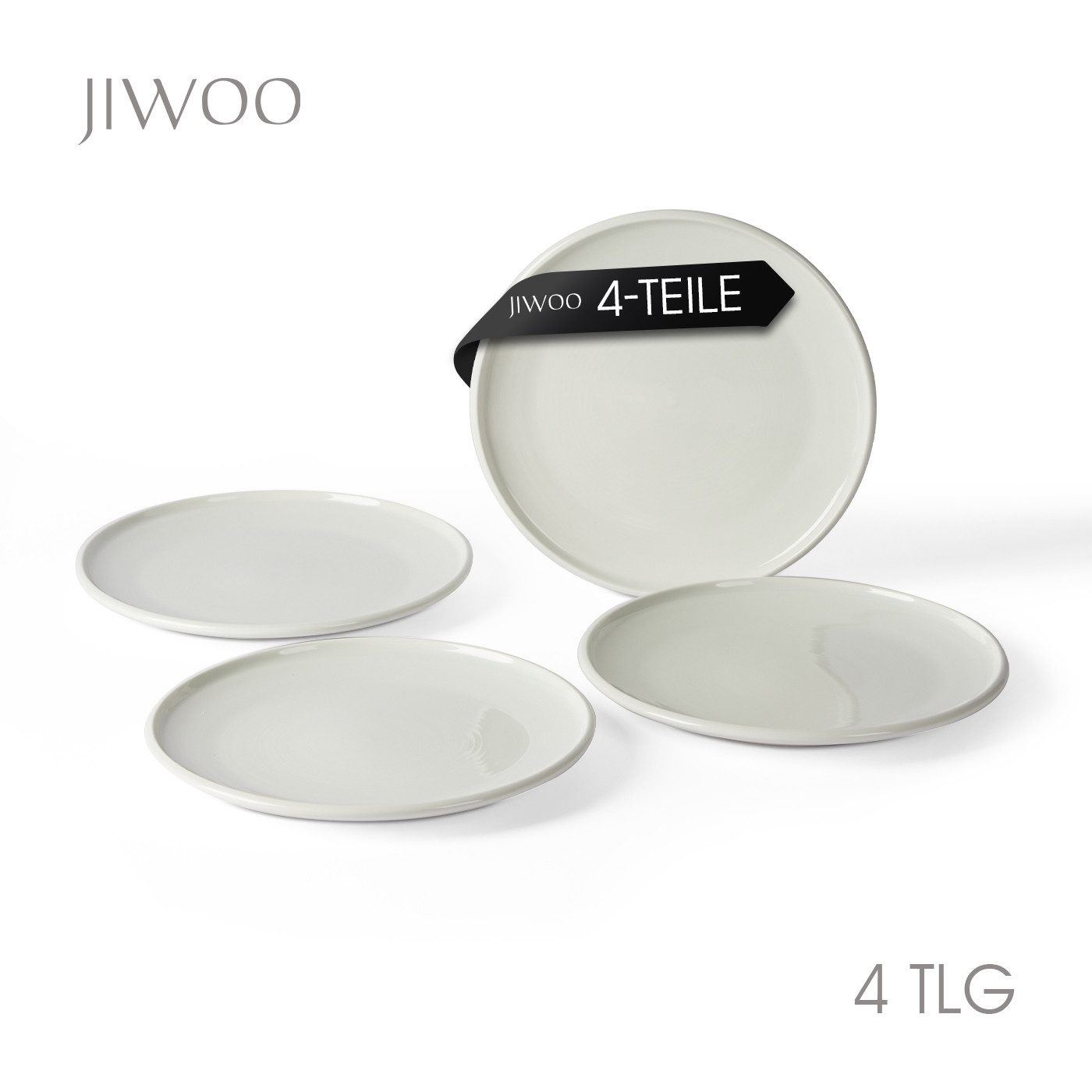 JIWOO Teller 4er Ø25cm, Frühstücksteller Salatteller Steakteller Dessertteller, (4 St), Keramik Tellerset Weiß Mikrowellen spülmaschinenfest Ø25,2 cm