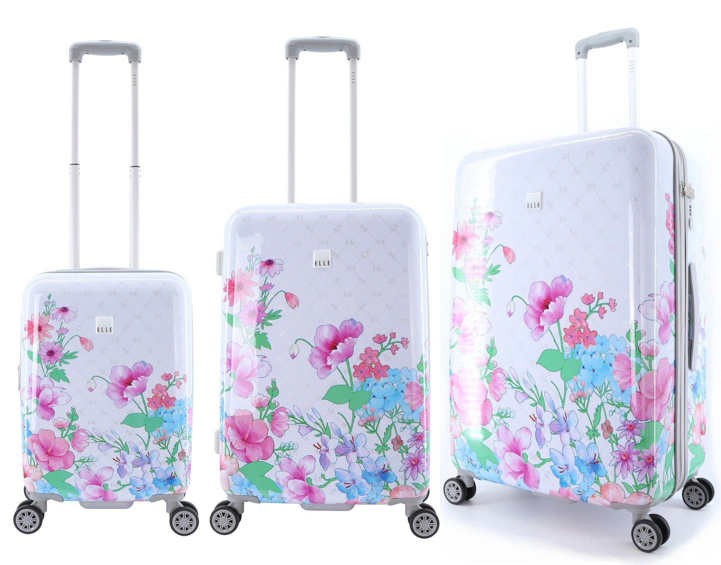 Elle Koffer Spinner Flower Print 3in1 Trolley Gr. S/M/L/Set White, TSA-Zahlenschloss