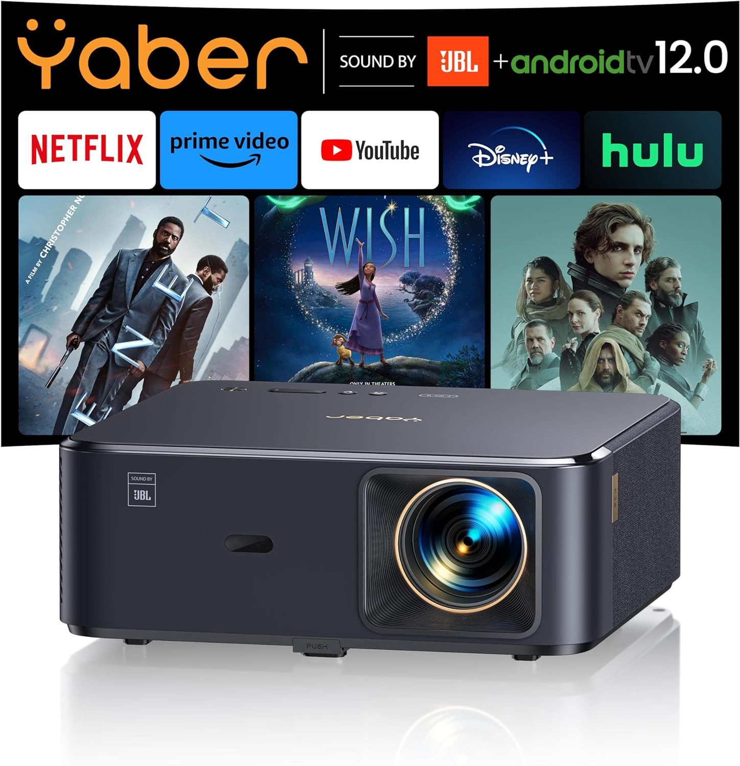 HOPVISION LED-Beamer (3840 x 2160 px, 6D-Trapezkorrektur, Wi-Fi 6, Bluetooth 5.2, 300 Zoll)