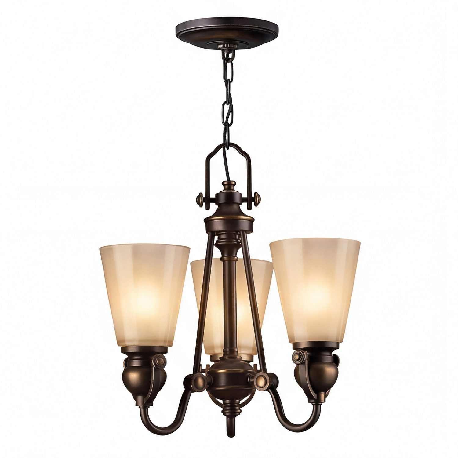 Licht-Erlebnisse Kronleuchter ANABELL 7, ohne Leuchtmittel, Bronze Beige Metall Glas 3-flammig E27 L:40,6 cm höhenverstellbar