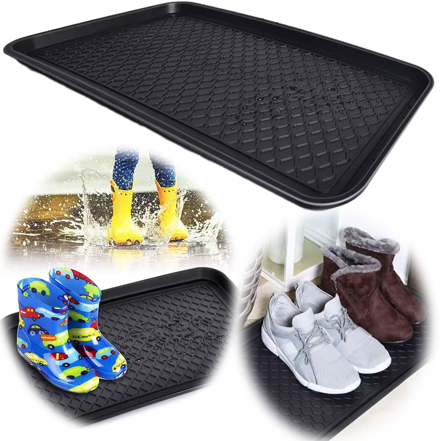 LS-LebenStil Schuhabtropfschale Schuhabtropfschale Schuhwanne Schwarz 60x40cm hoher Rand Schuhablage (Schwarz Kunststoff Schuhmatte Schuhschale Kunststoffwanne, 1-tlg)