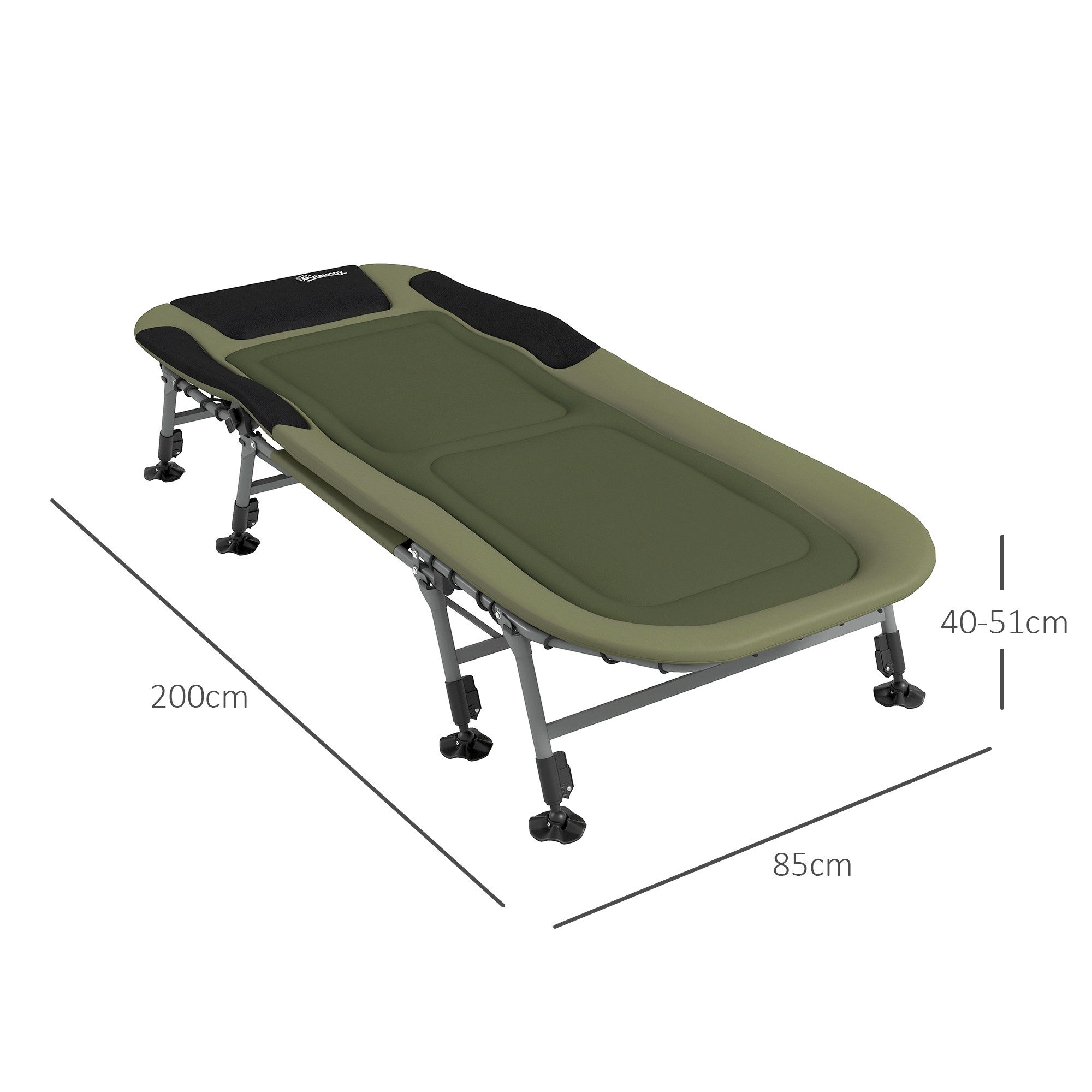 Outsunny Feldbett Campingbett Reisebett klappbar verstellbar (Klappbett, 1-St., Reisebett) bis 180 kg belastbar für Outdoor Oxford Grün