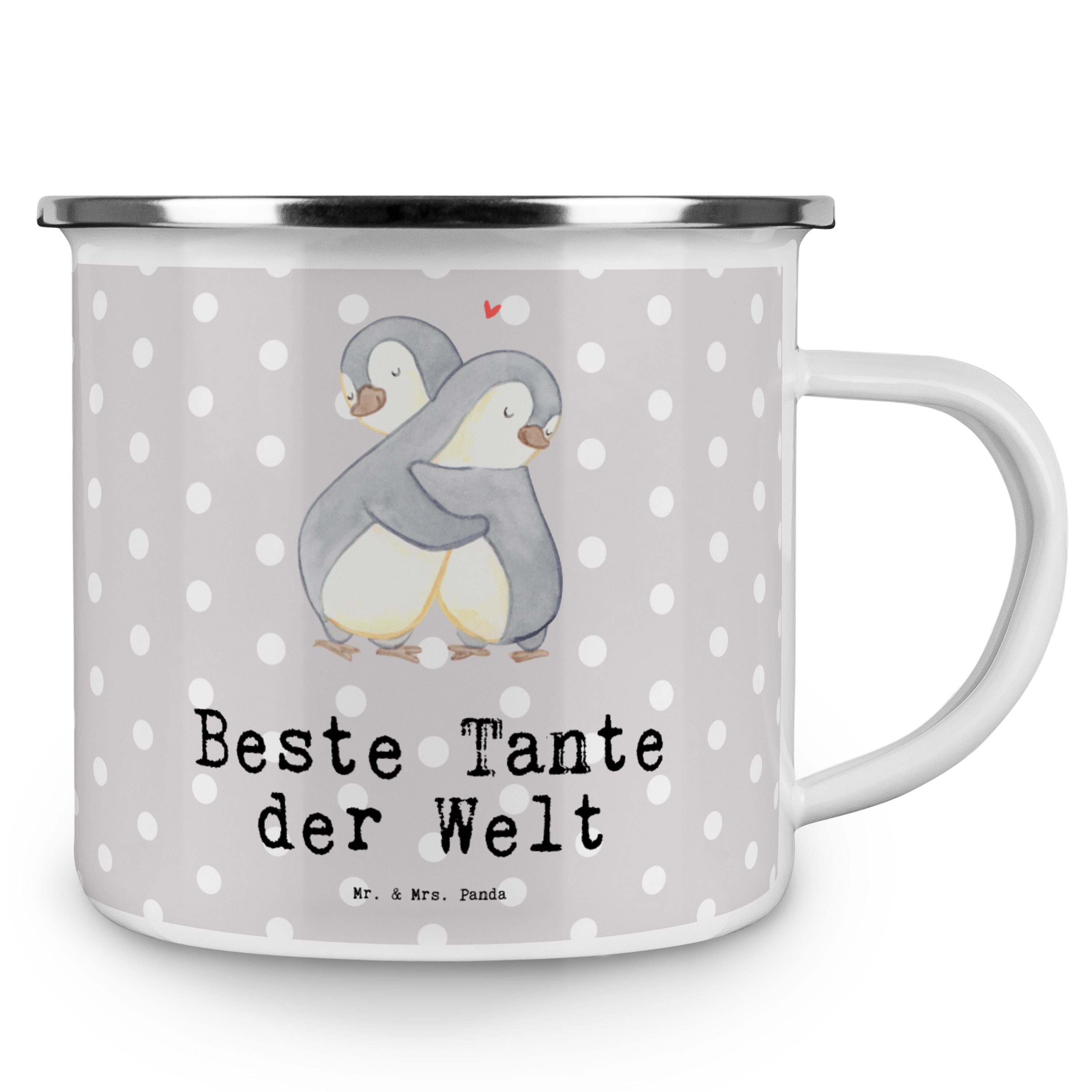 Mr. & Mrs. Panda Geschenk, Becher - Pinguin Welt - der Grau Pastell Geschenkidee, Emaille Beste Tante