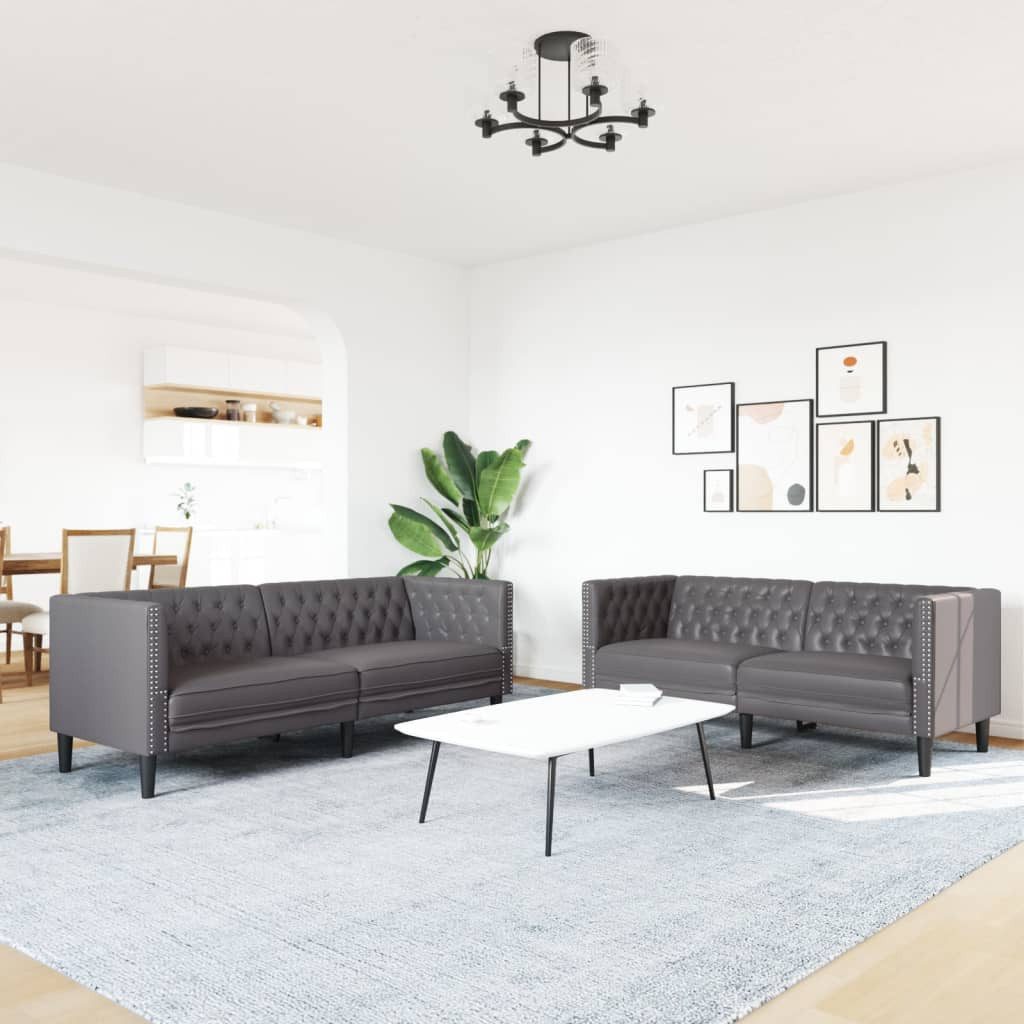 vidaXL Sofa 2-tlg. Chesterfield-Sofa-Set Grau Kunstleder günstig online kaufen