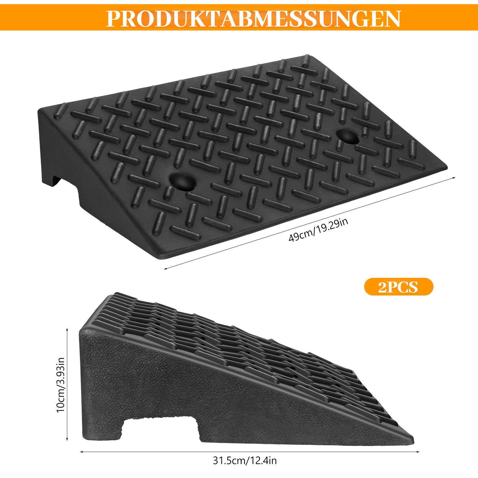 BlingBin Auffahrrampe 2er Set rutschfeste Gummi-Rampen mit Entwässerungssystem (2er Set, 2-St., 49*31,5*10cm), für Bordsteine, Türschwellen, Rollstühle und Autos