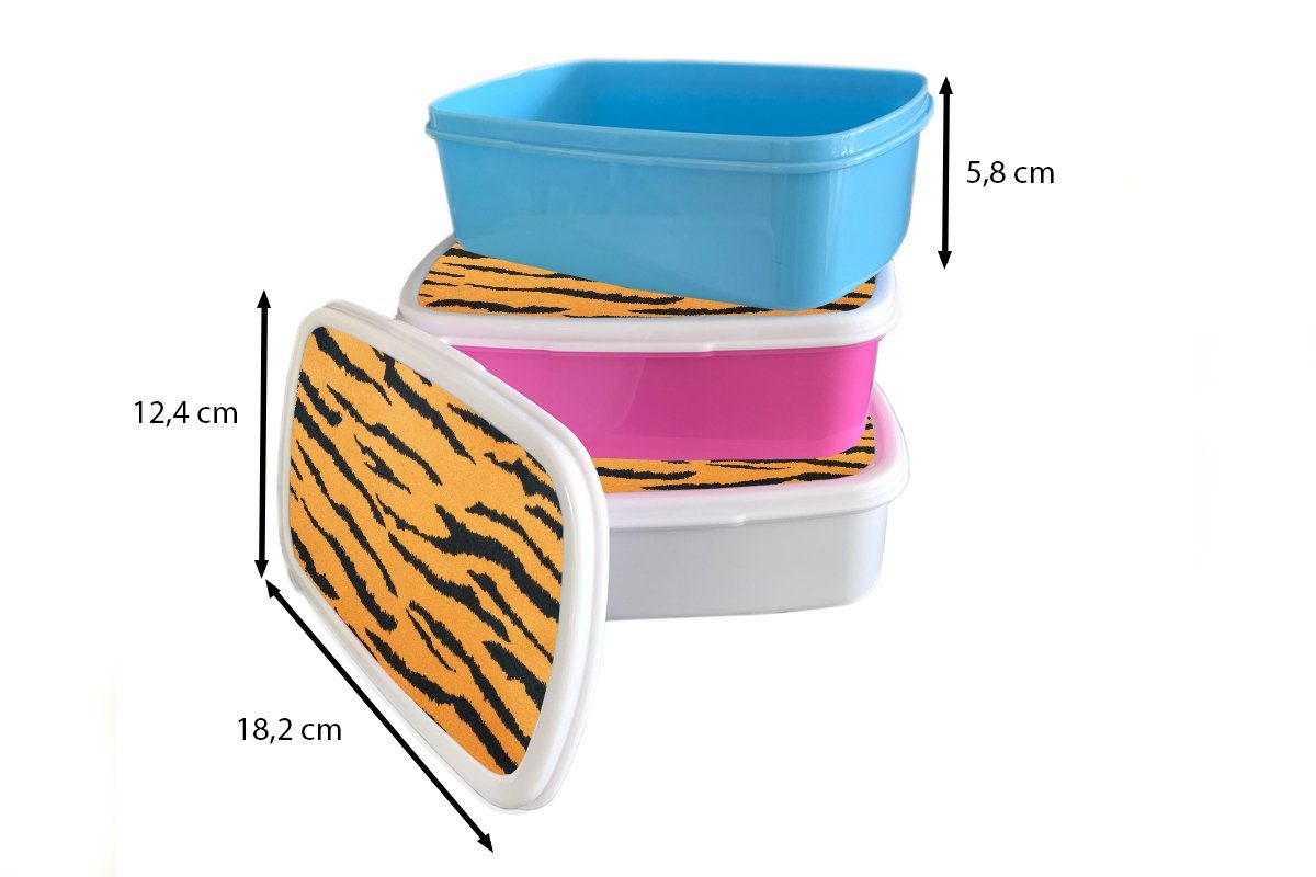 Brotdose MuchoWow Lunchbox Kunststoff, Erwachsene, (2-tlg), - Braun Mädchen, Tigerdruck rosa - für Brotbox Kunststoff Snackbox, Kinder, Orange,