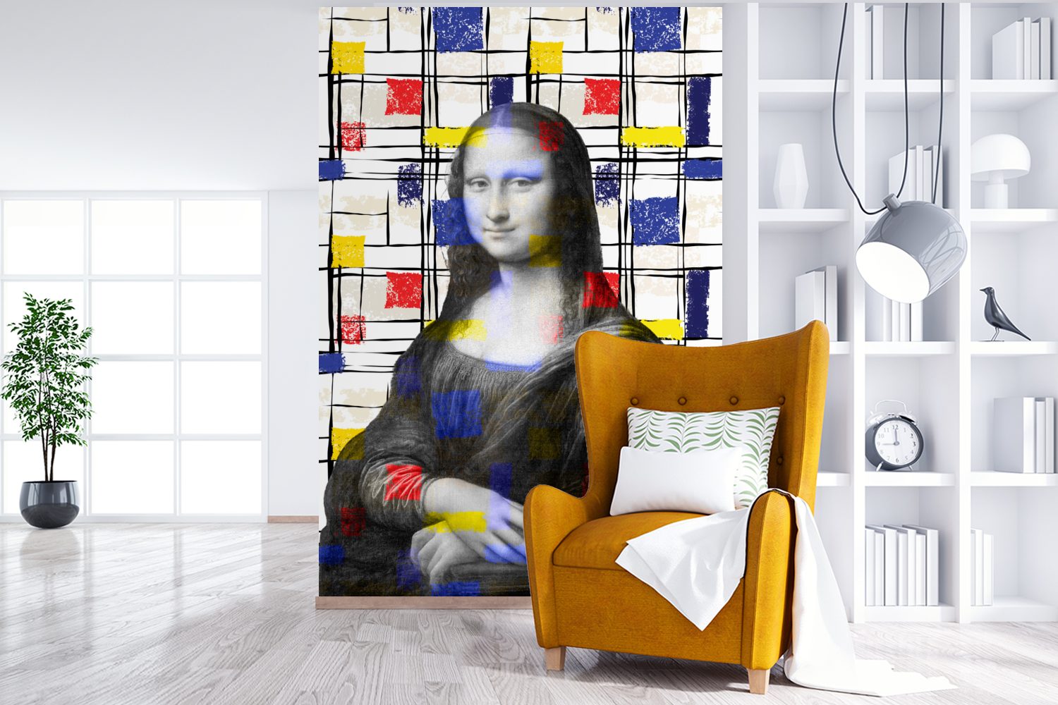 (3 Meister, MuchoWow bedruckt, Tapete Matt, St), Vinyl Wandtapete Wohnzimmer, Montagefertig Fototapete - für Mondrian - Mona Lisa Alte