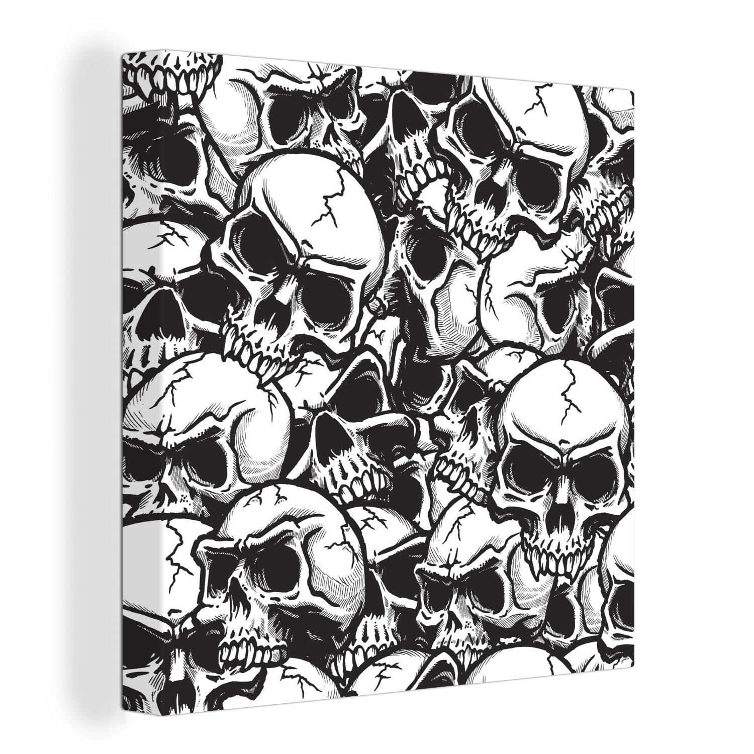 OneMillionCanvasses® Leinwandbild Eine Musterillustration von Totenköpfen, (1 St), Leinwand Bilder für Wohnzimmer Schlafzimmer