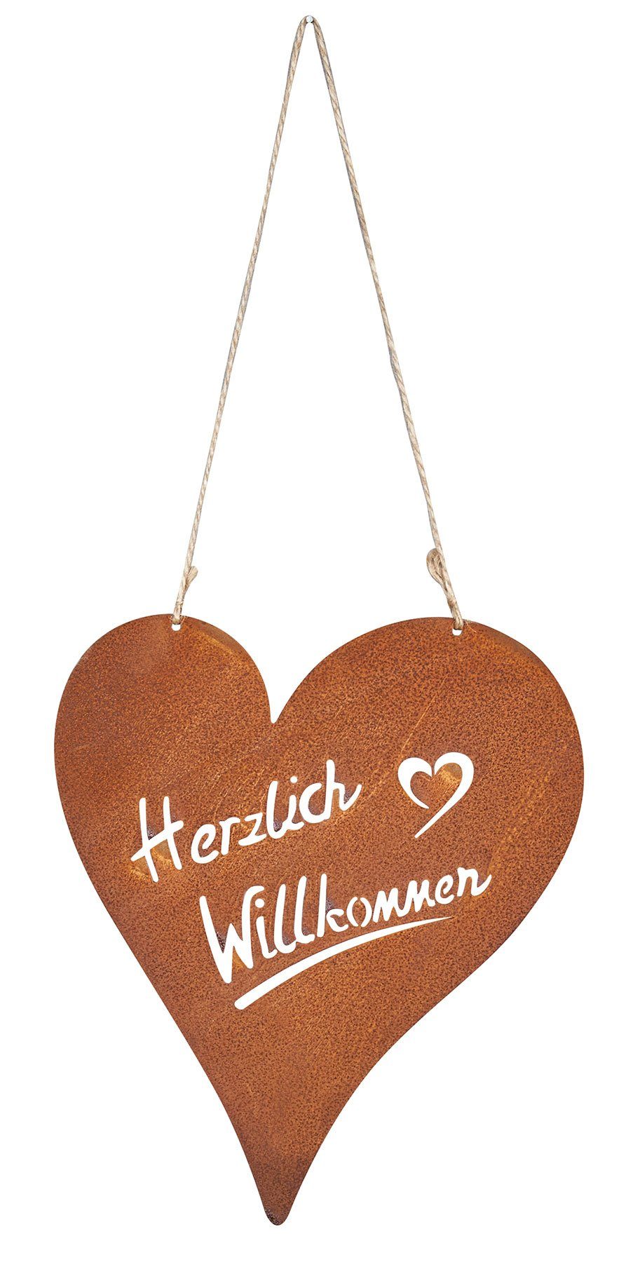 Levandeo® Dekoobjekt, Schild Willkommen Herz 18x20cm Garten-Deko Türschild Edelrost Variante 1