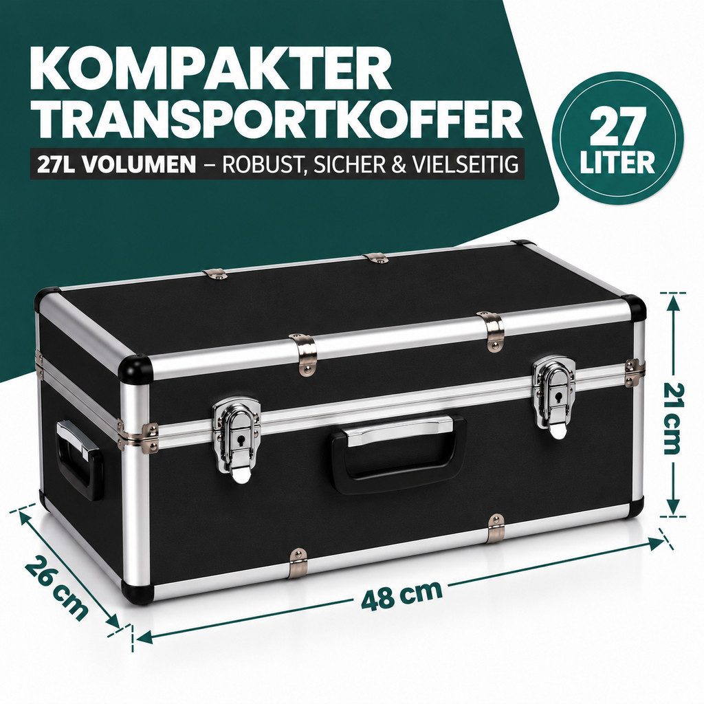 KreLeo Werkzeugkoffer Transportkoffer mit Aluminiumrahmen, Schwarz 27 Liter – Bild 2 von 4