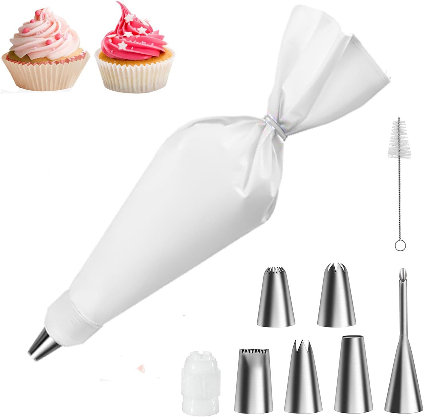 Coonoor Spritzbeutel Set Spritzbeutel Mit Edelstahl Spritztüllen und Adapter,zum Backen. (9-tlg)