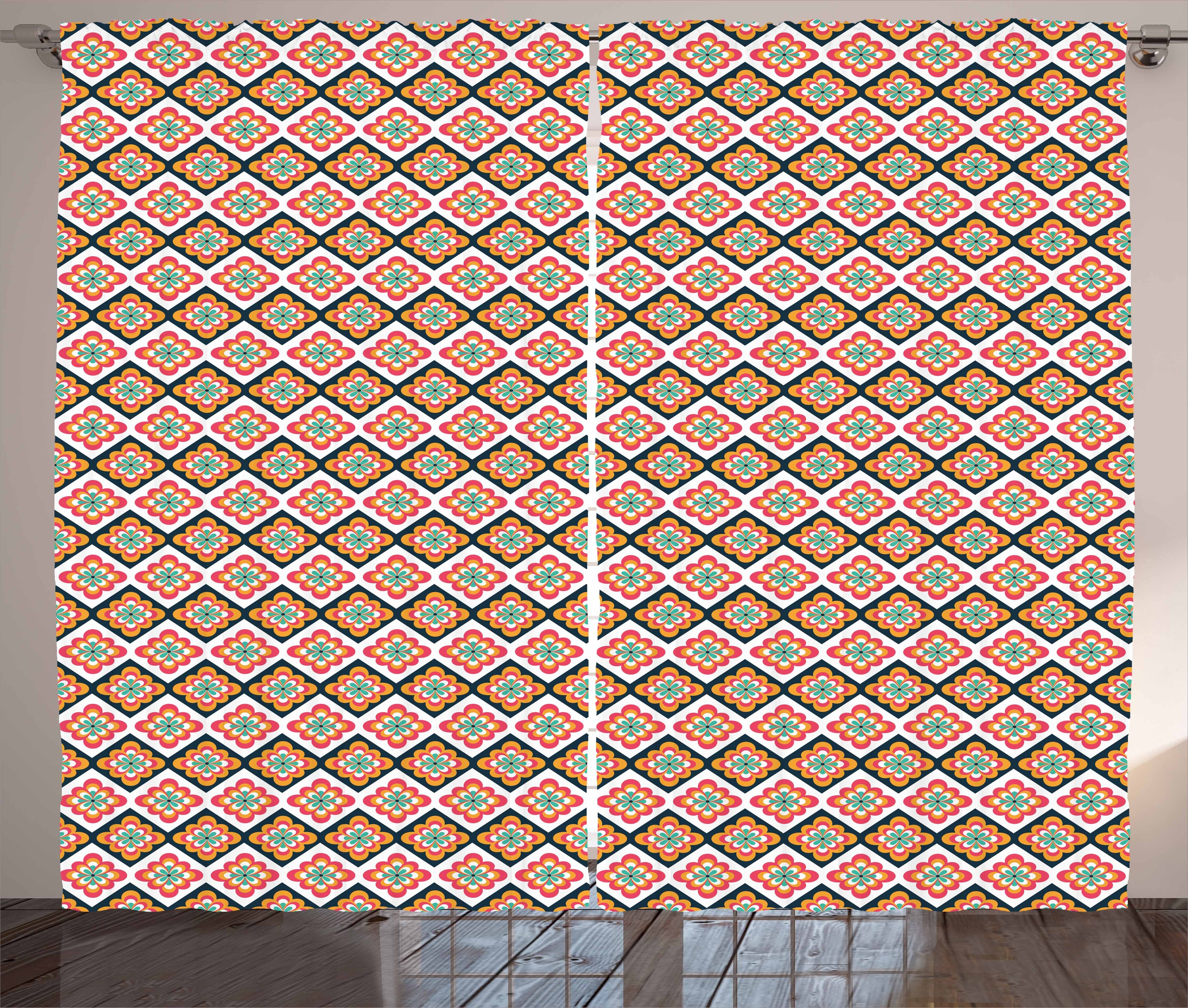 Gardine Schlafzimmer Kräuselband Vorhang Checkered und Folkloric mit Schlaufen Vibrant Ethnisch Abakuhaus, Haken