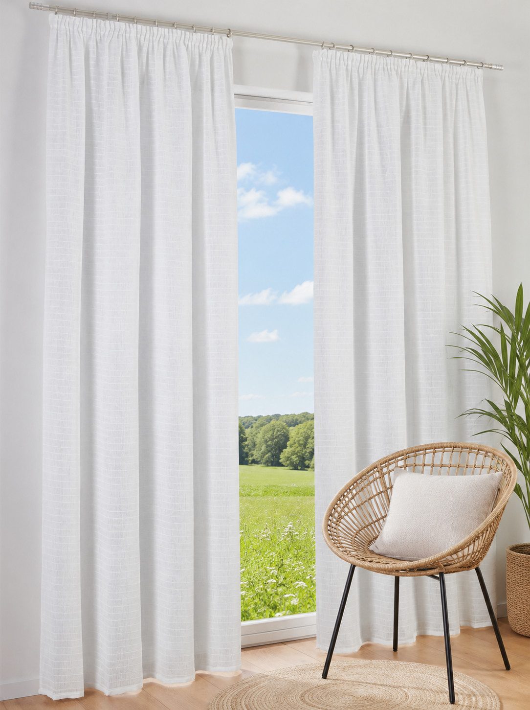 Kutti Vorhang Tilda (1 St), Kräuselband, halbtransparent, eingewebte Streifen, lichtfilternd