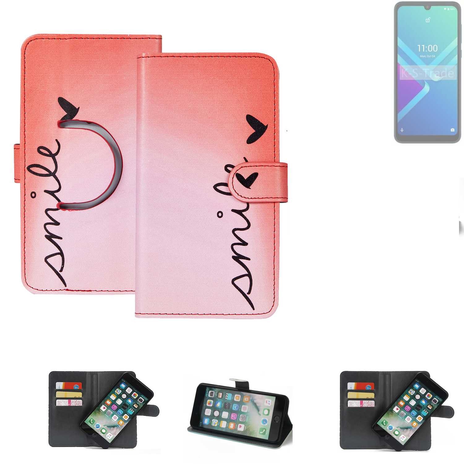 K-S-Trade Handyhülle für Wiko Y82, Schutzhülle Handyhülle Hülle cover bookstyle Etui ''smile'' rot