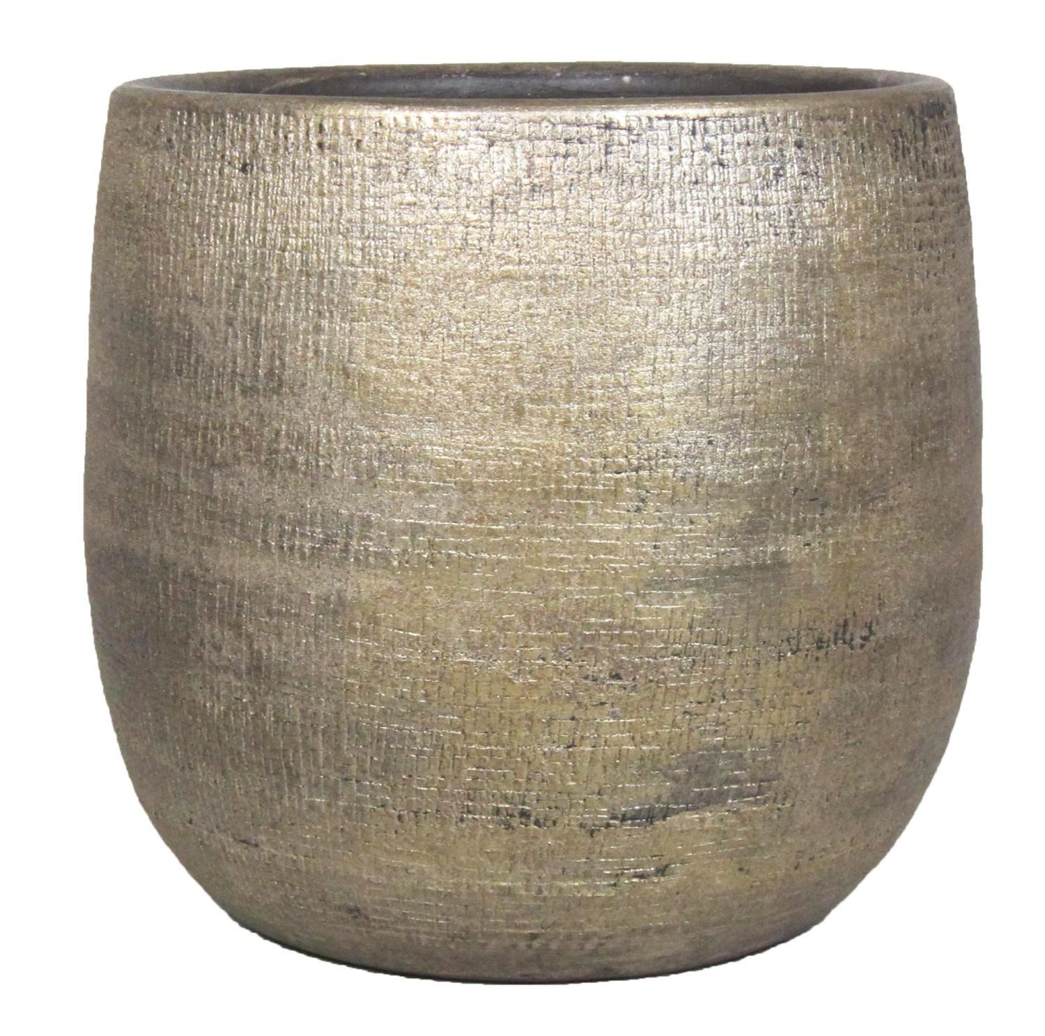 INNA-Glas Blumentopf Keramiktopf mit Maserung, Gold, 22 cm, Ø 24 cm