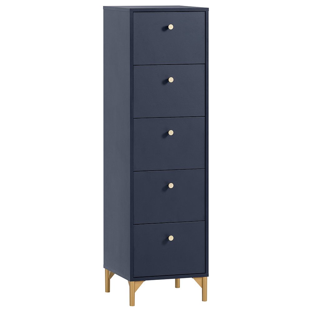 Lomadox Kommode ALBENGA-80, Schubladenkommode, blau mit goldenen Griffen und Füßen