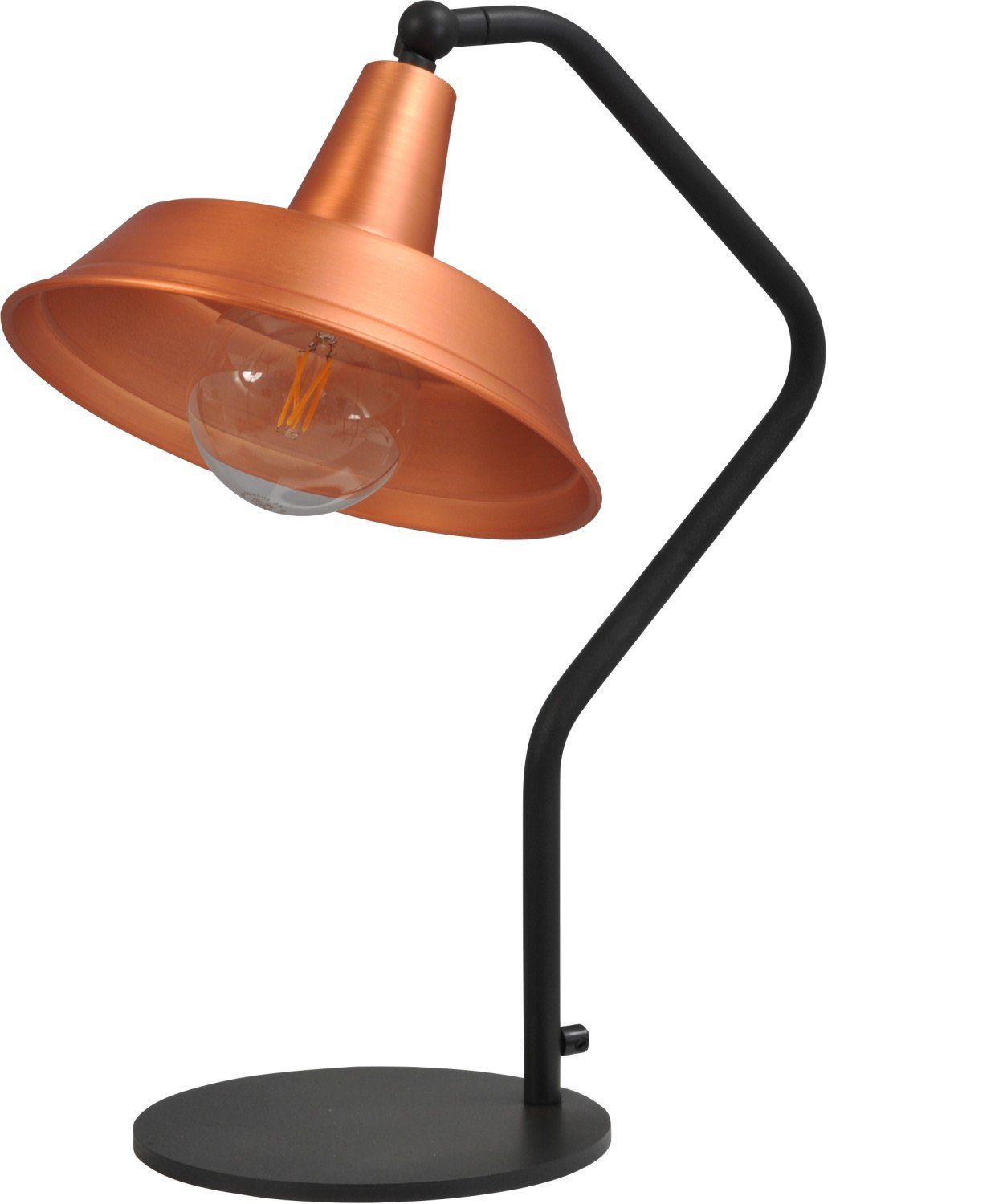 Licht-Erlebnisse Nachttischlampe PRATO, ohne Leuchtmittel, Tischleuchte E27 53 cm Kupfer Schwarz Metall Industrial Beleuchtung