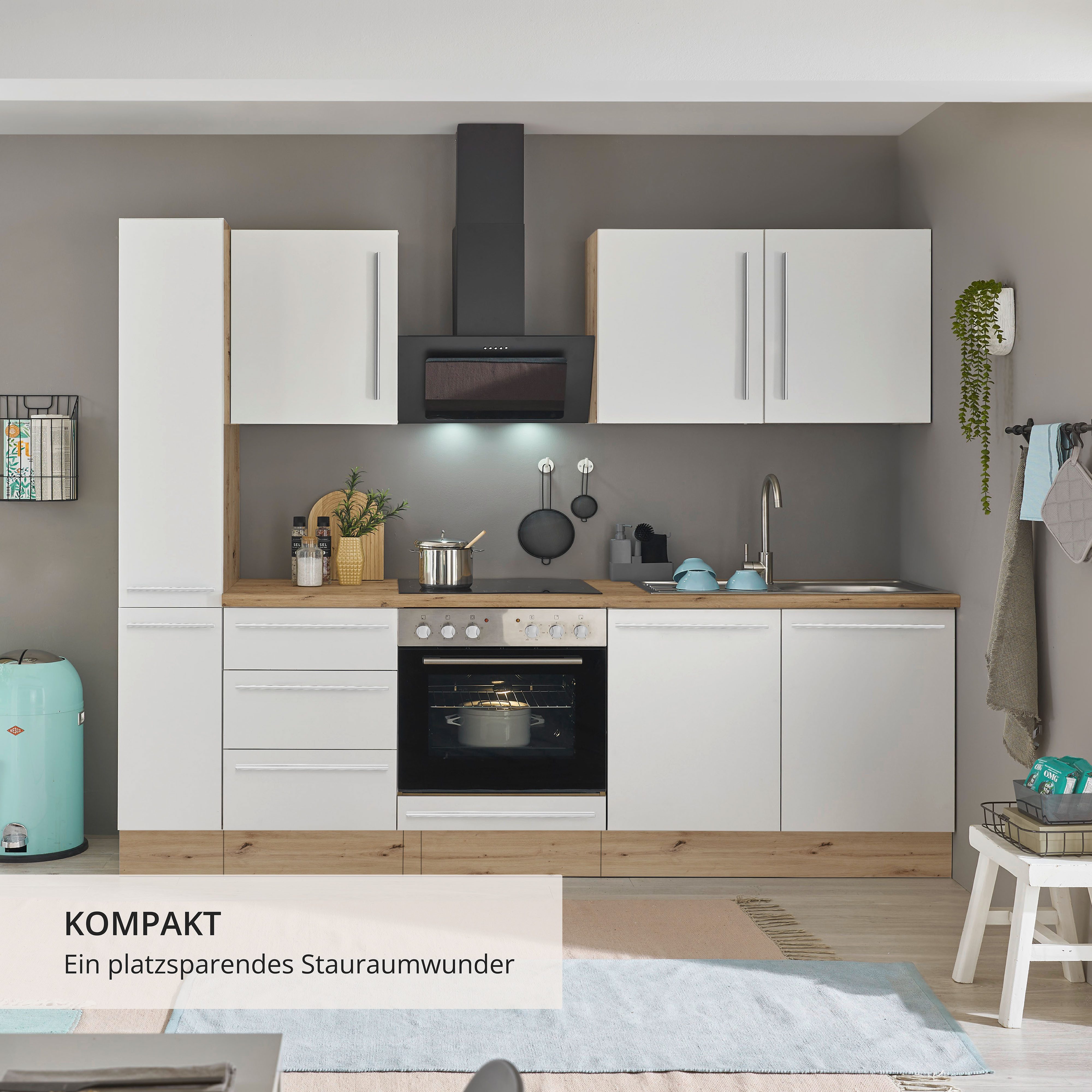 KOCHSTATION Küchenzeile Florida, Breite 240 cm, wahlweise mit E-Geräten,Softclose für Türen/Schubkästen