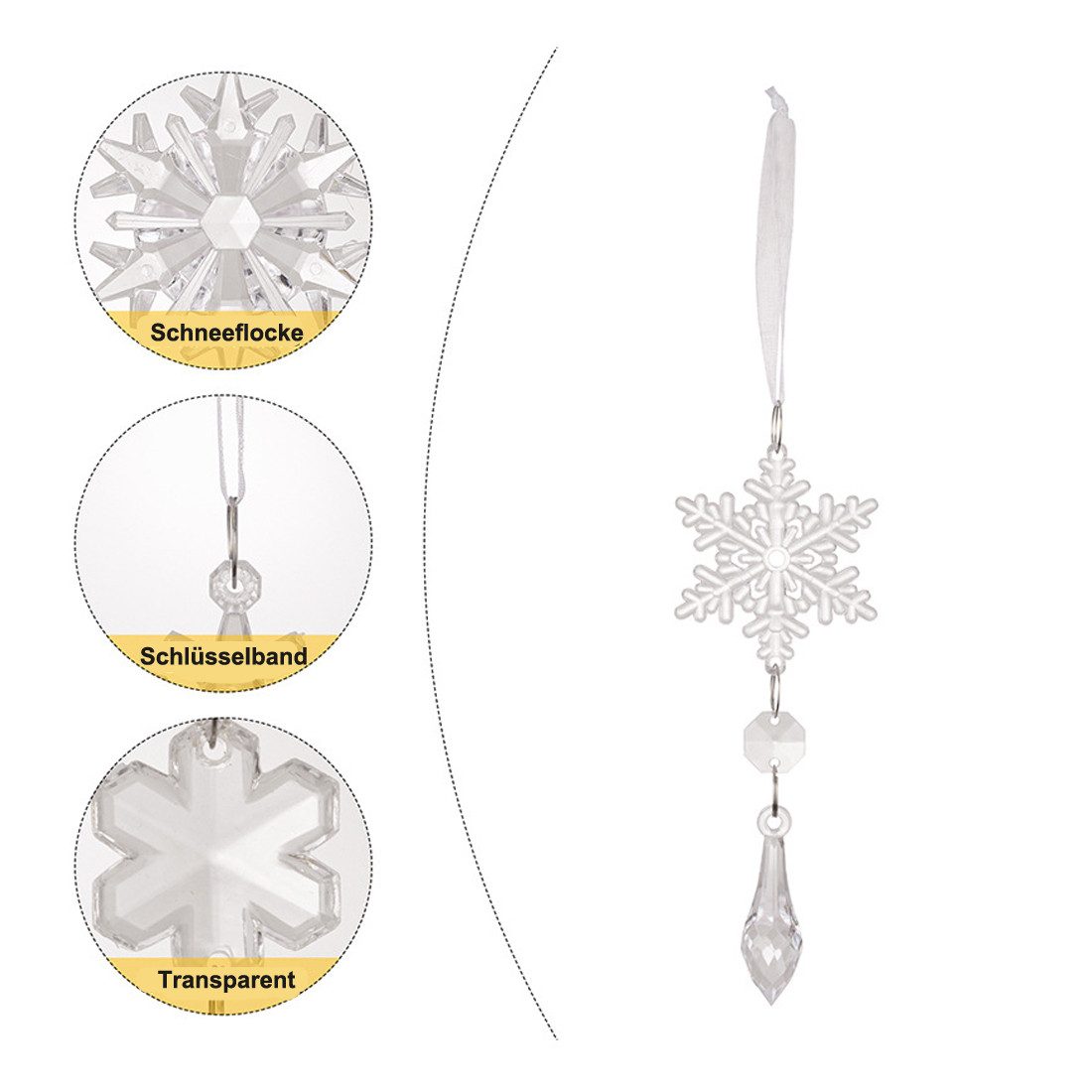 Coonoor Christbaumschmuck Acryl Schneeflocken Eiszapfen Tropfen Hängedekoration (18-tlg), Ornamente für Weihnachtsbaum Winterfest und Party Deko – Bild 5 von 5