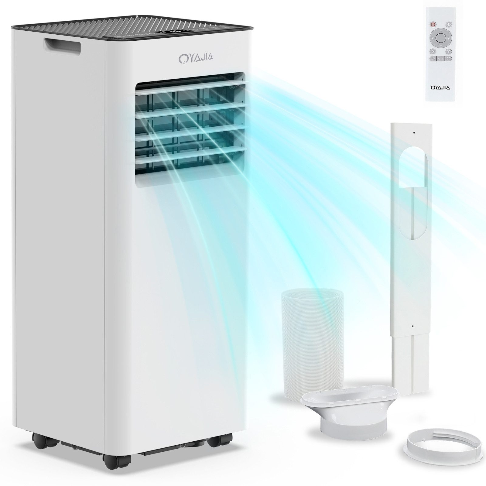 oyajia Klimagerät 6-in-1 7000/9000 BTU Mobile Klimaanlage mit Luftentfeuchter Ventilator, Fernbedienung,Timer, Energieeinsparung, Abluftschlauch, Digitaldisplay