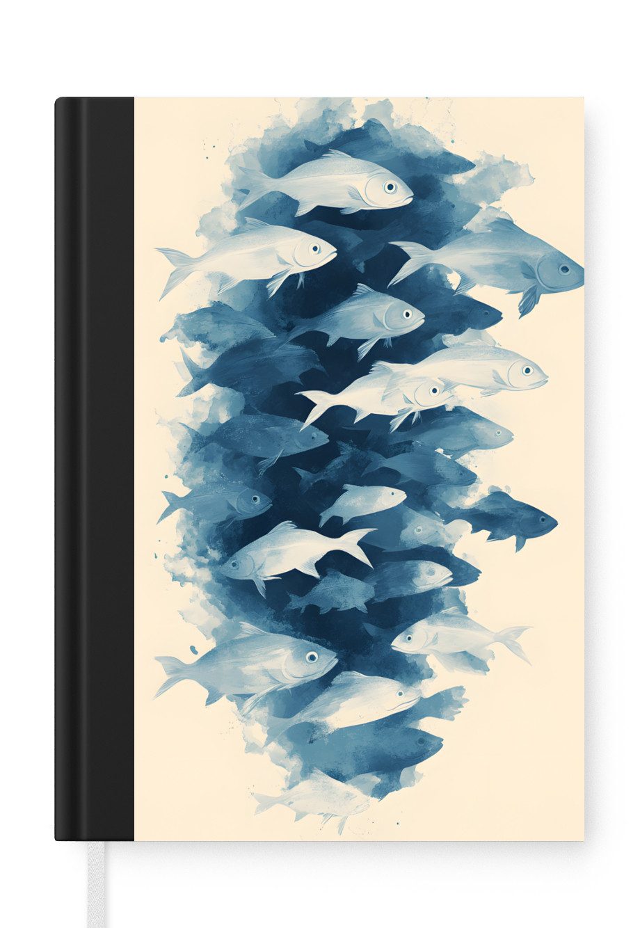 MuchoWow Notizbuch Fische - Minimalistisch - Blau, Notebook, Notizblock a5, Tagebuch, Journal Liniert