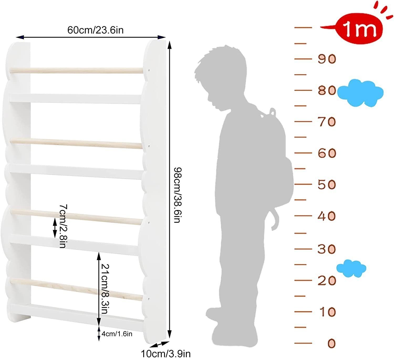 Woltu Wandregal, 1-tlg., Kinder Bücherregal, Bücher-Organizer