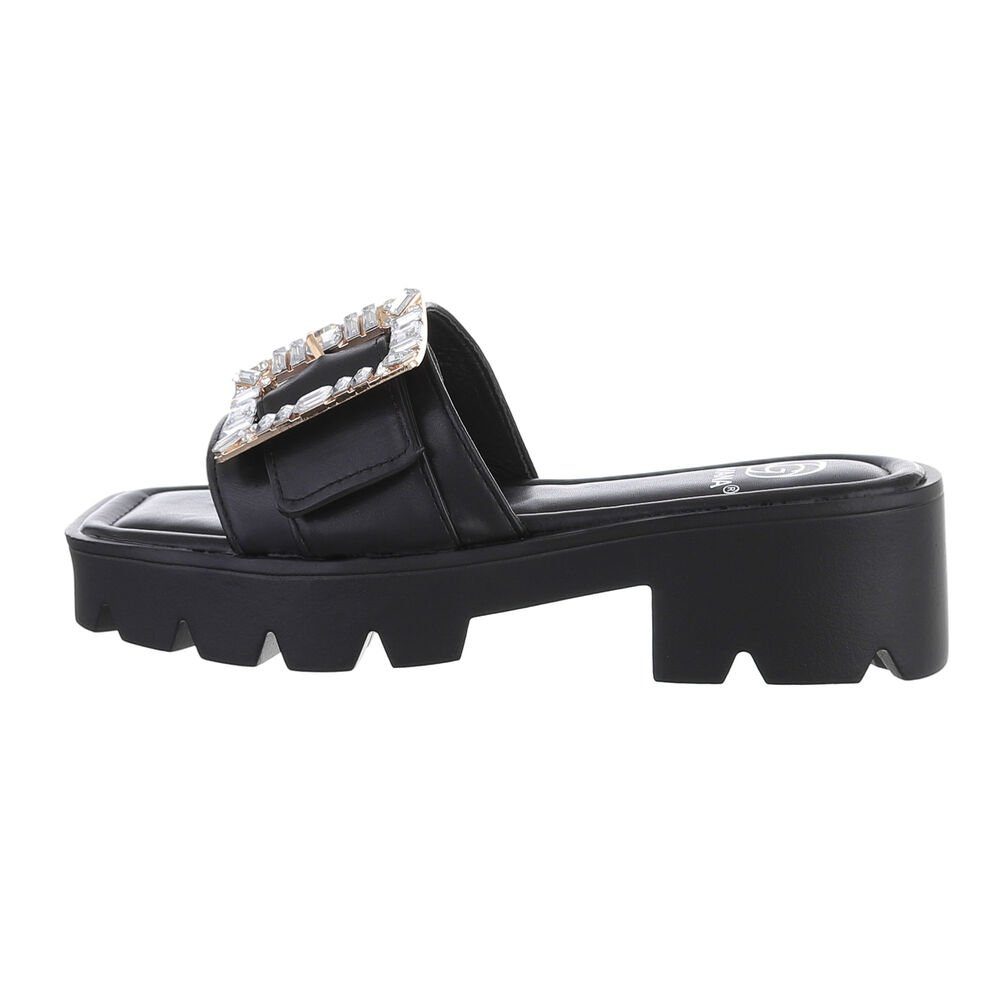 Ital-Design Damen Mules Freizeit Plateausandaletten (79389687) Blockabsatz Sandalen & Sandaletten in Schwarz