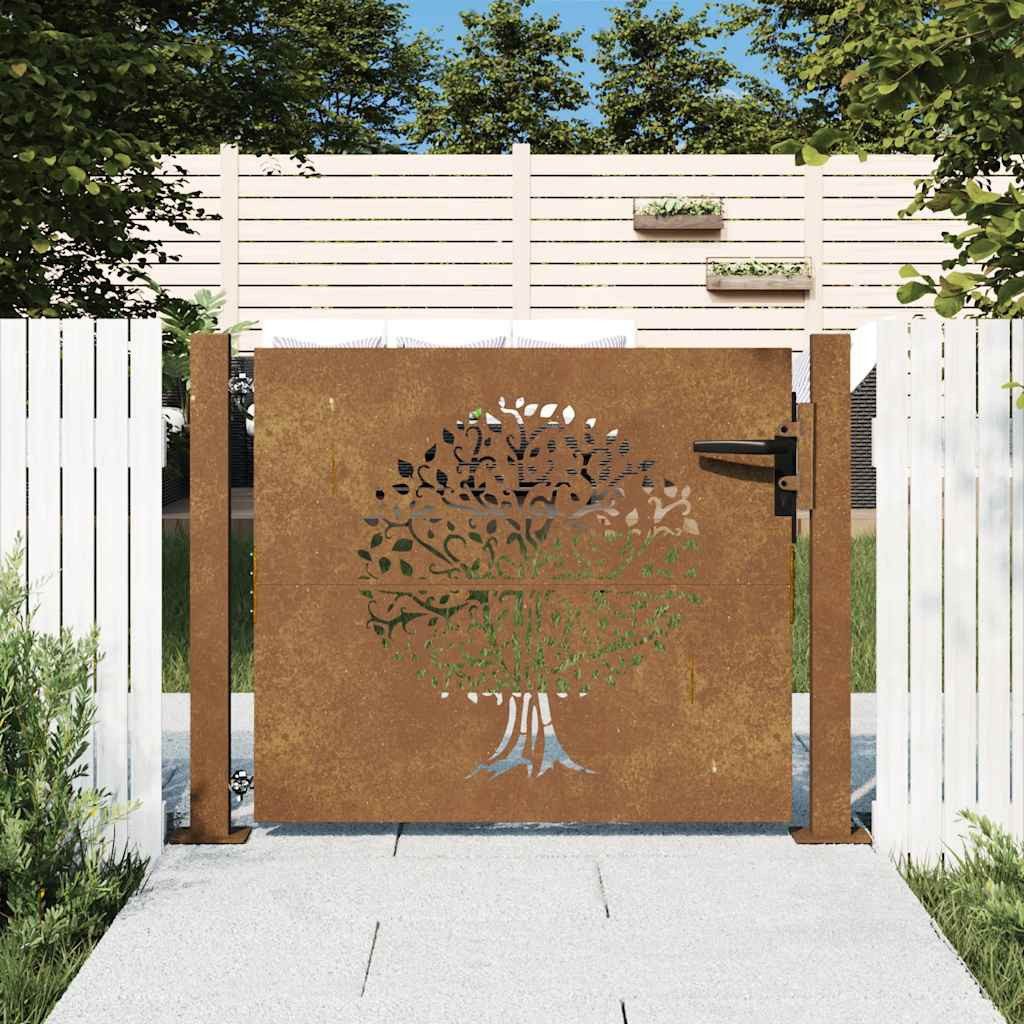 vidaXL Gartentor Gartentor 100x75 cm Cortenstahl Baumdesign