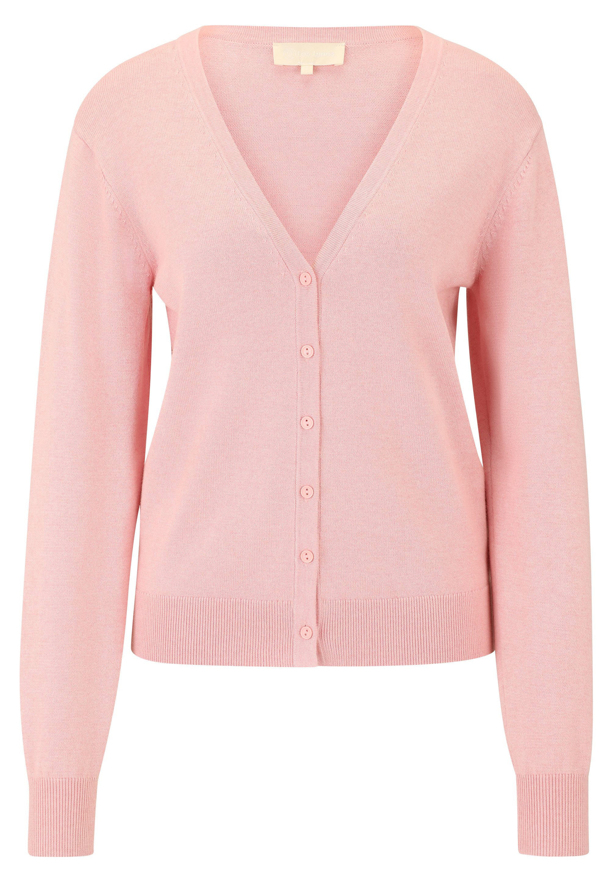 Les Lunes Strickjacke KATIIE Cardigan Fine Knit Feinstrick, leicht glänzend, V-Ausschnitt mit Knopfleiste
