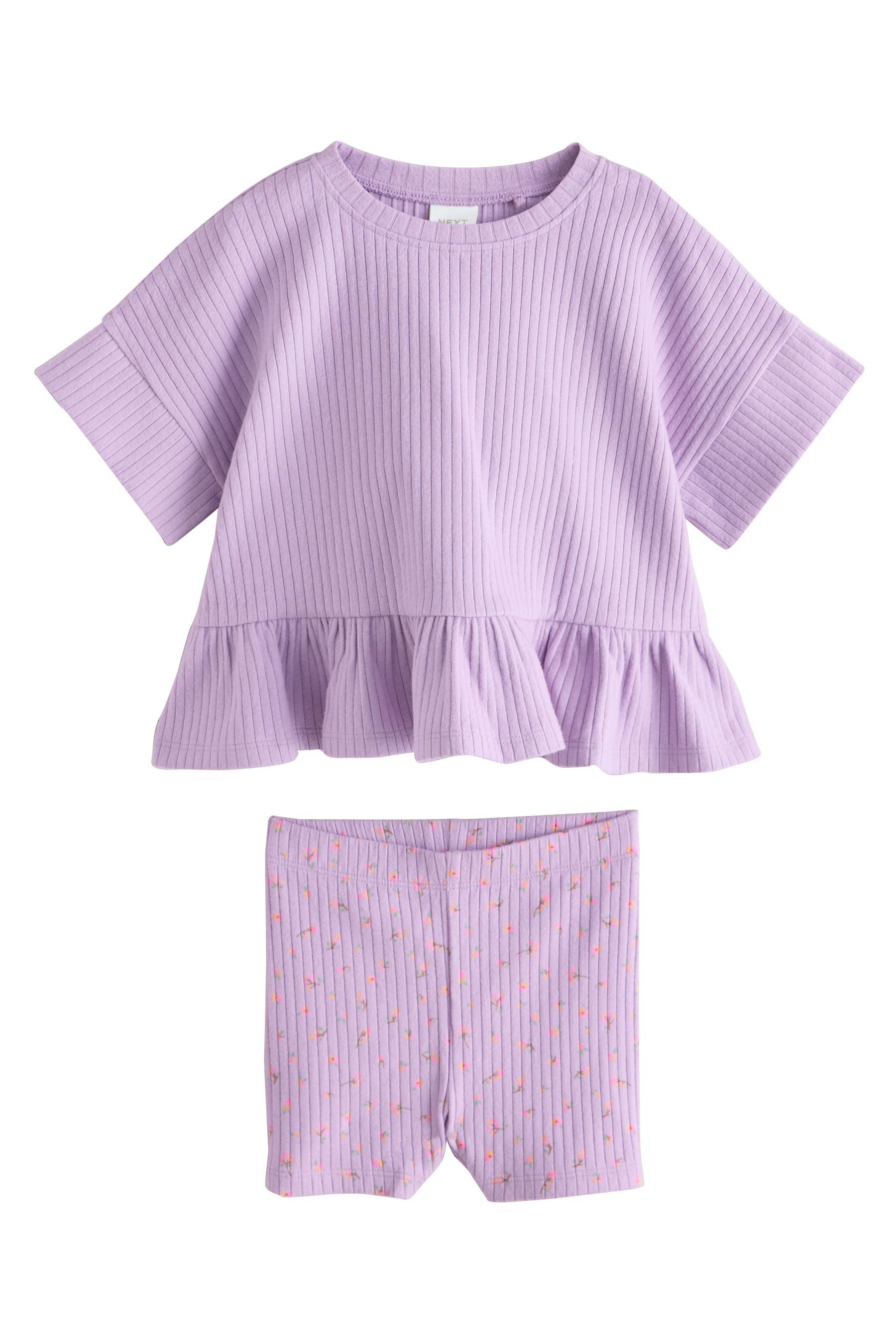 Next Shirt & Shorts Geripptes Kurzarmoberteil und Shorts im Set (2-tlg)
