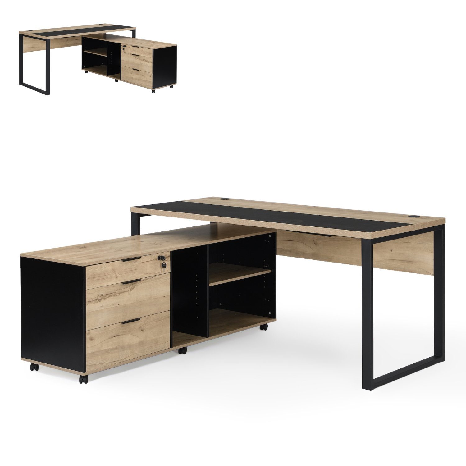 B&D home Eckschreibtisch Büromöbel Set SVEA (Set, 2-St), Winkelkombination,  Breite 160 cm, in 2 Farben erhältlich