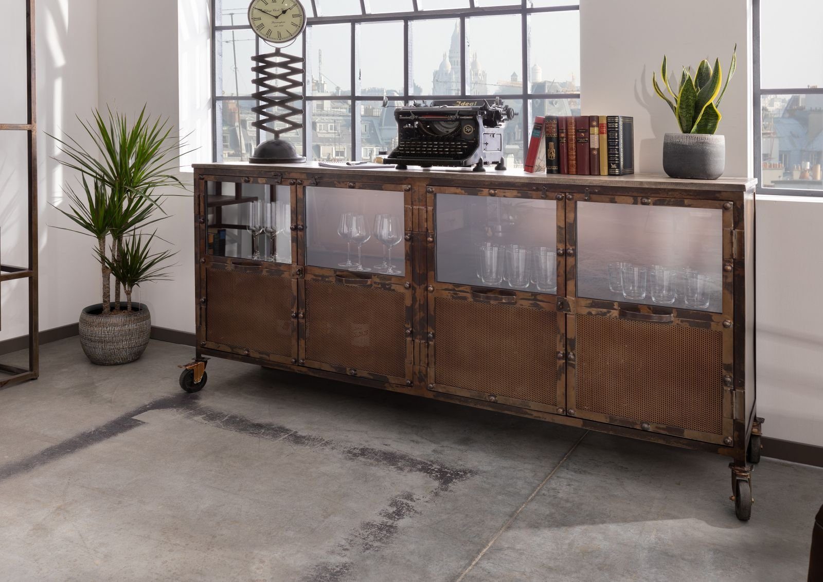 Massivmoebel24 Sideboard Sideboard Mango 180x40x90 braun lackiert HEAVY INDUSTRY #215