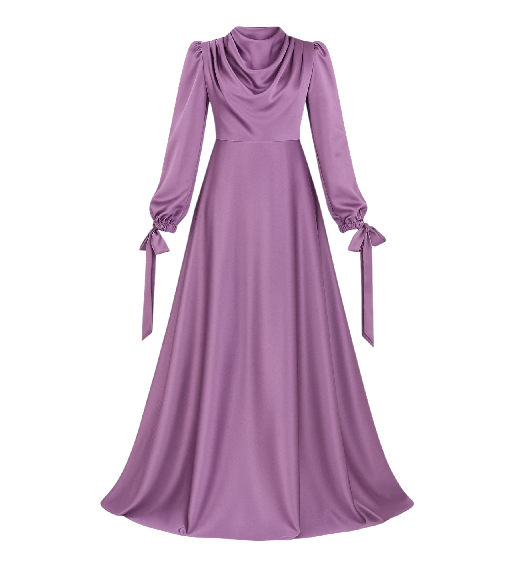 fashionshowcase Abendkleid Damen - Elegantes Kleid aus Satin - Langärmliges Maxikleid Modest Fashion
