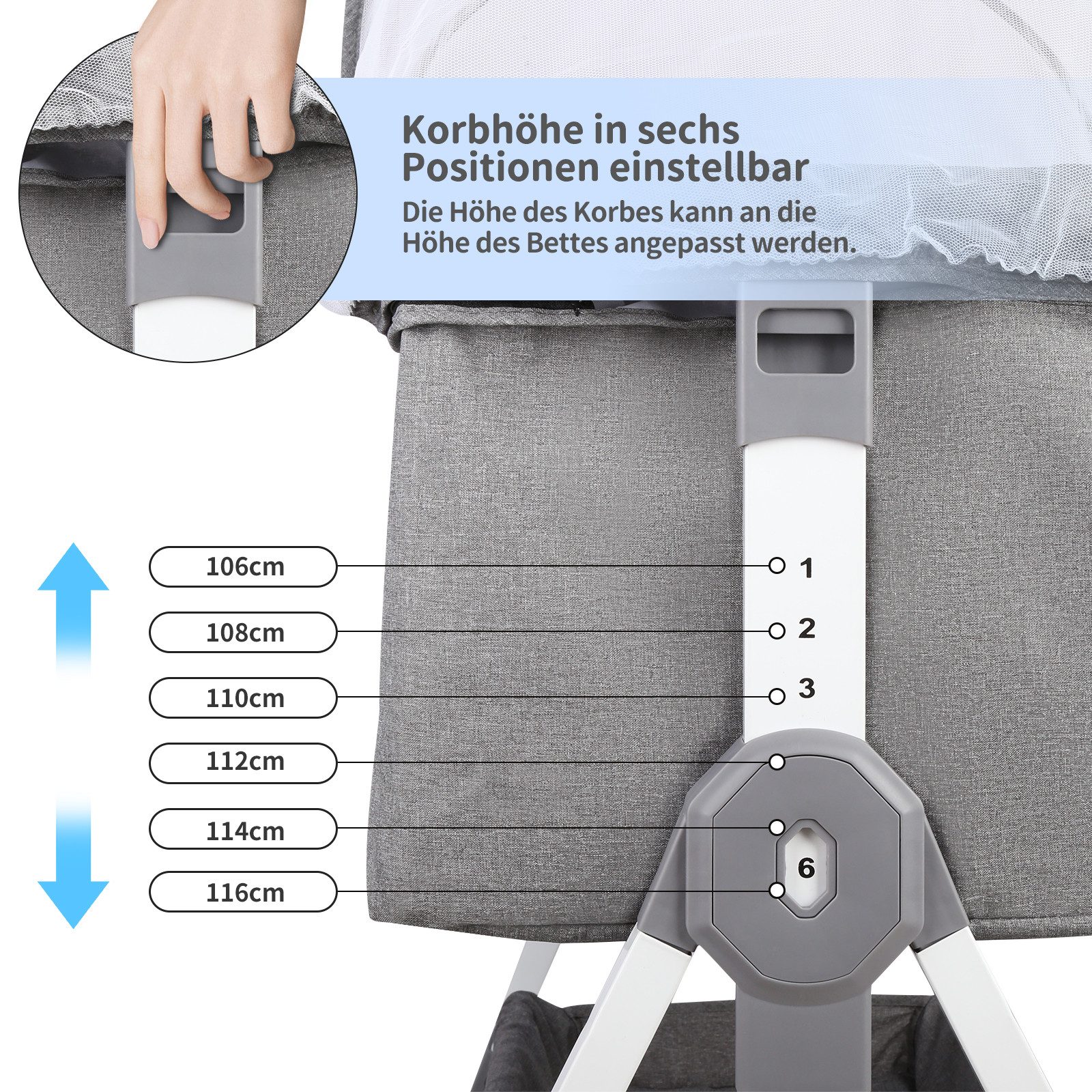 JEOBEST Beistellbett 3 in 1 Babybett, Schaukelmodus, mit atmungsaktivem Netz und Laken, mit Rollen Kinderbett, 6-Fach Höhenverstellung, Moskitonetz, Lagerung