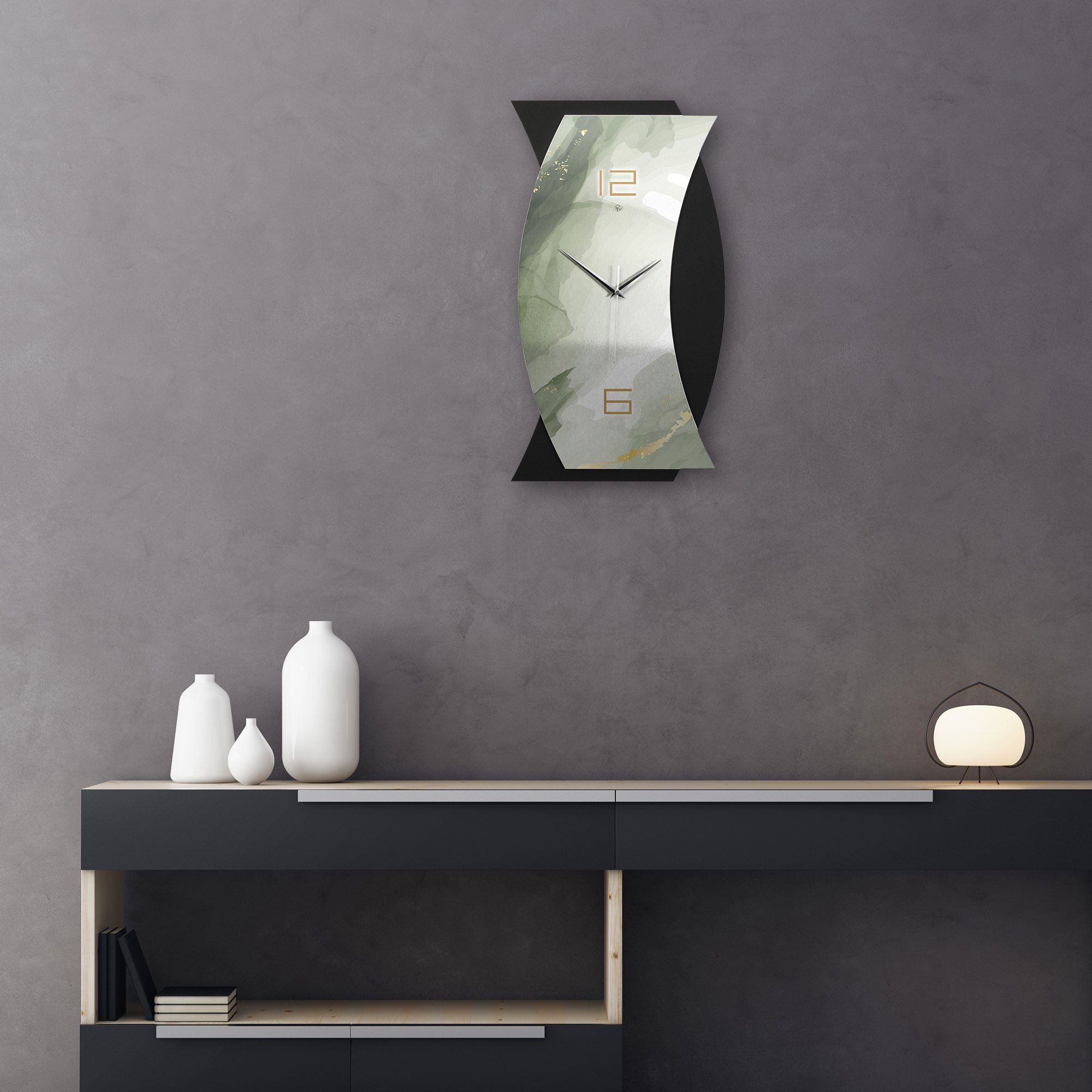 Kreative Feder Wanduhr 3D Designer-WANDUHR Green (ohne Ticken; Funk- oder Quarzuhrwerk; elegant, außergewöhnlich, modern)
