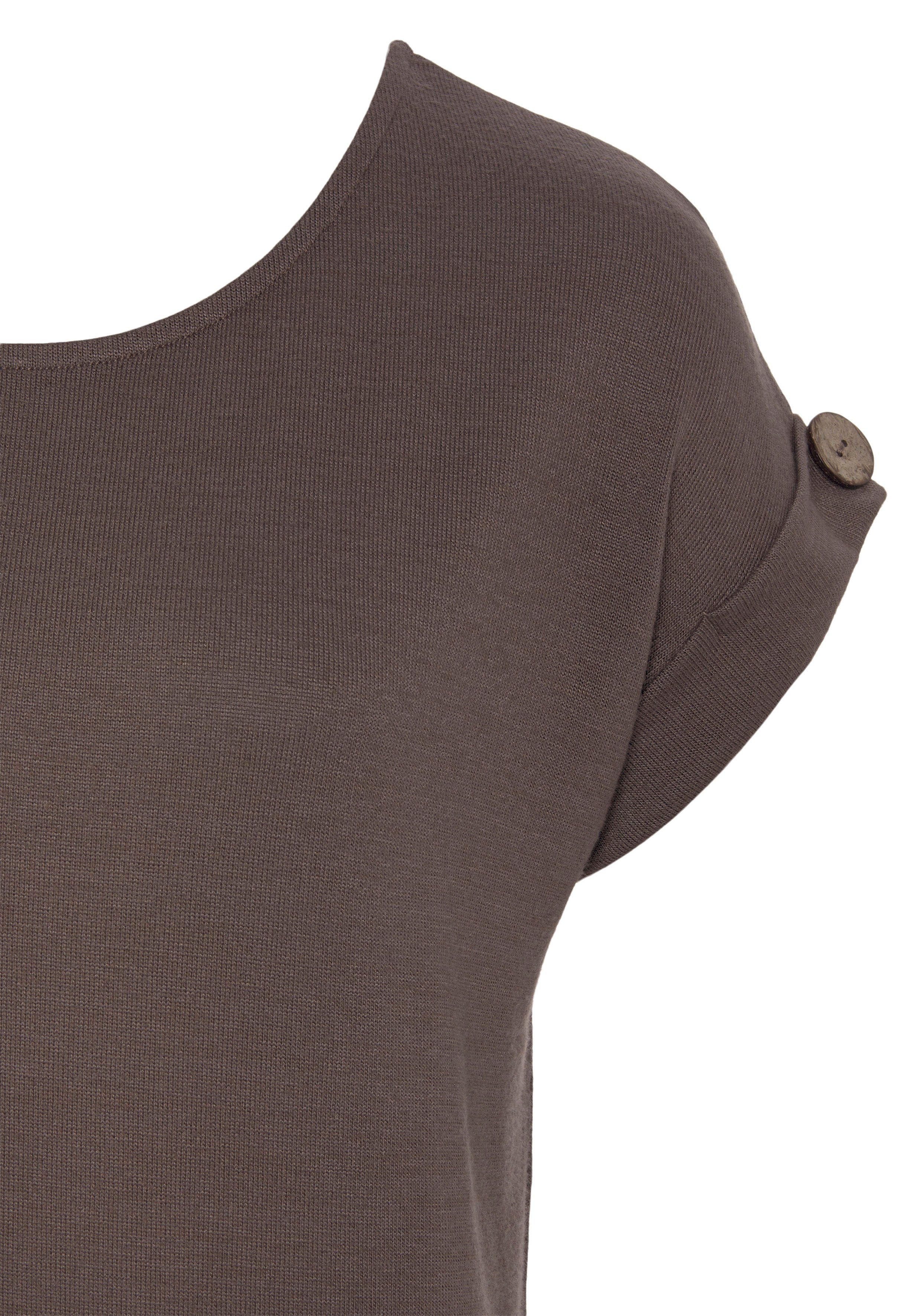 LASCANA Kurzarmshirt mit Knopfdetail am Ärmelabschluss aus luftigem Viskose-Feinstrick