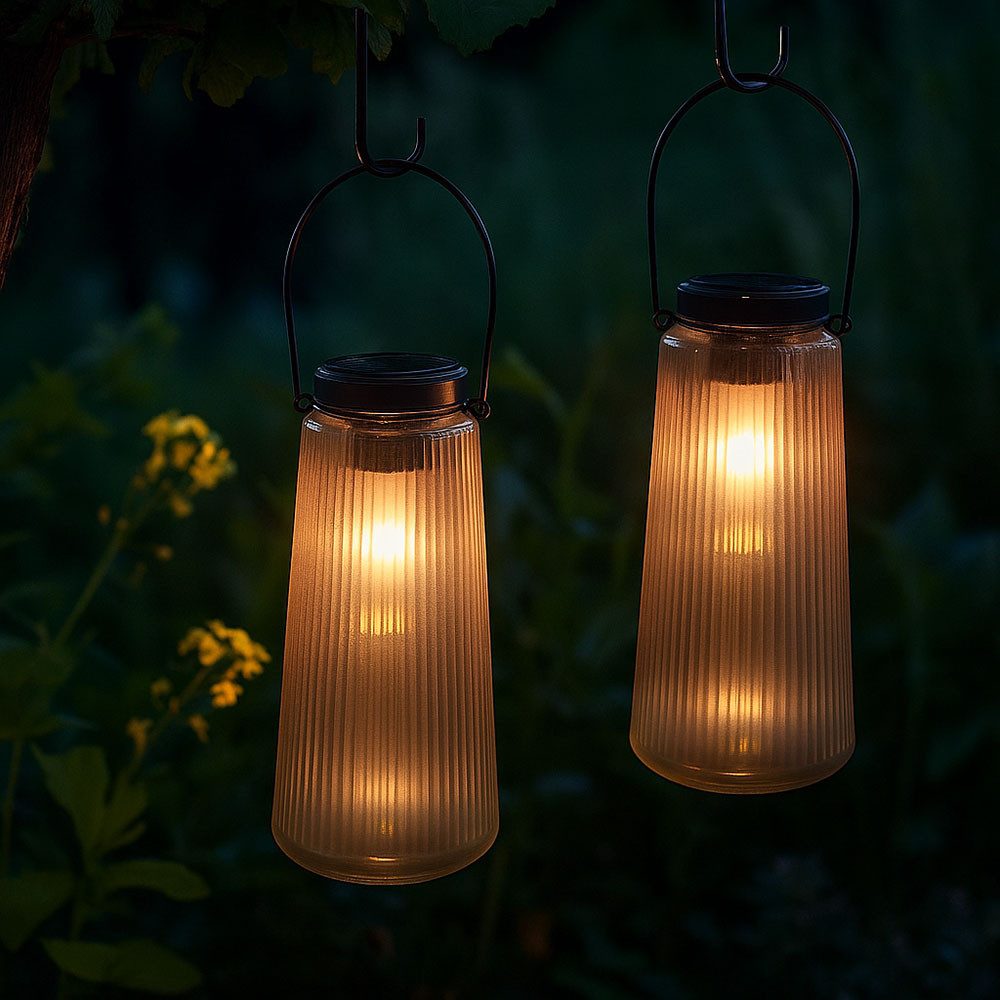 GLOBO LIGHTING LED Solarleuchte, LED-Leuchtmittel fest verbaut, Warmweiß, Solarlampe Außenleuchte Gartendeko LED Laterne Glas Balkonleuchte