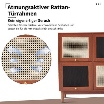 BlingBin Beistellschrank Quadratschrank, Esszimmerschrank (1-St., Schranks sind mit höhenverstellbaren Schrauben) Rattan und transparente Acryltüren, 93 cm hoch