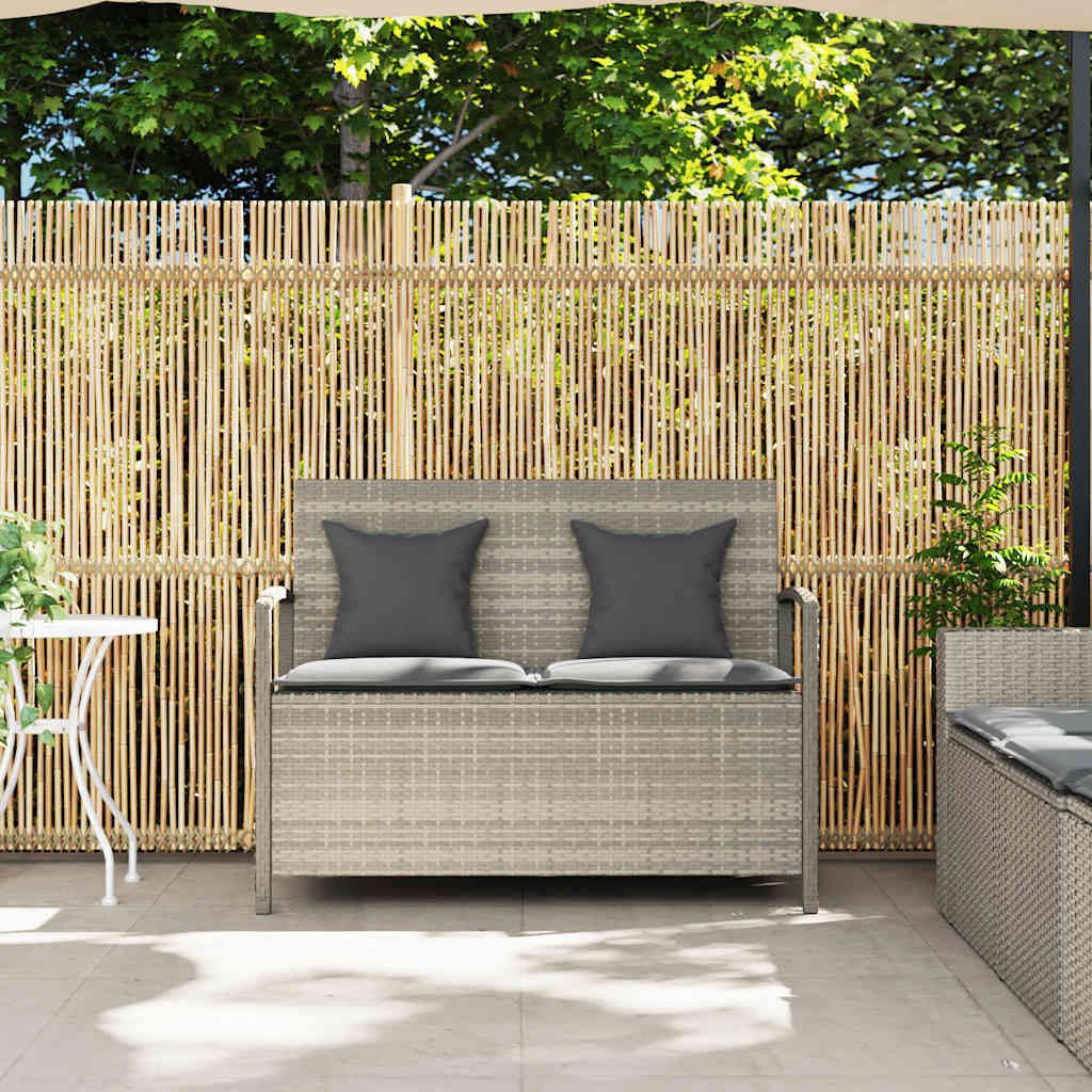 vidaXL Gartenbank Gartenbank mit Stauraum und Kissen Hellgrau Poly Rattan (1-St)