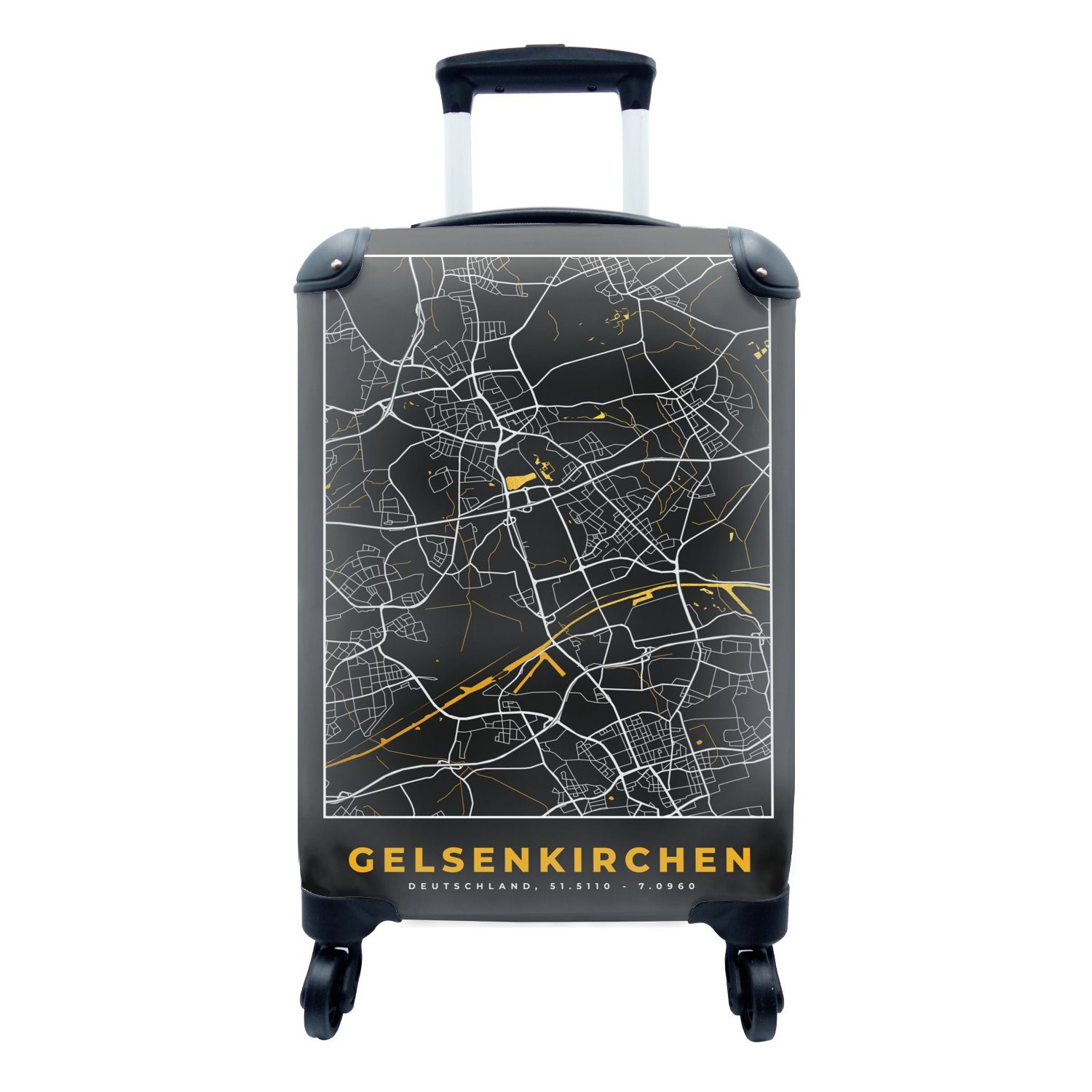 MuchoWow Handgepäckkoffer Gelsenkirchen - Karte - Deutschland - Gold - Stadtplan, 4 Rollen, Reisetasche mit rollen, Handgepäck für Ferien, Trolley, Reisekoffer
