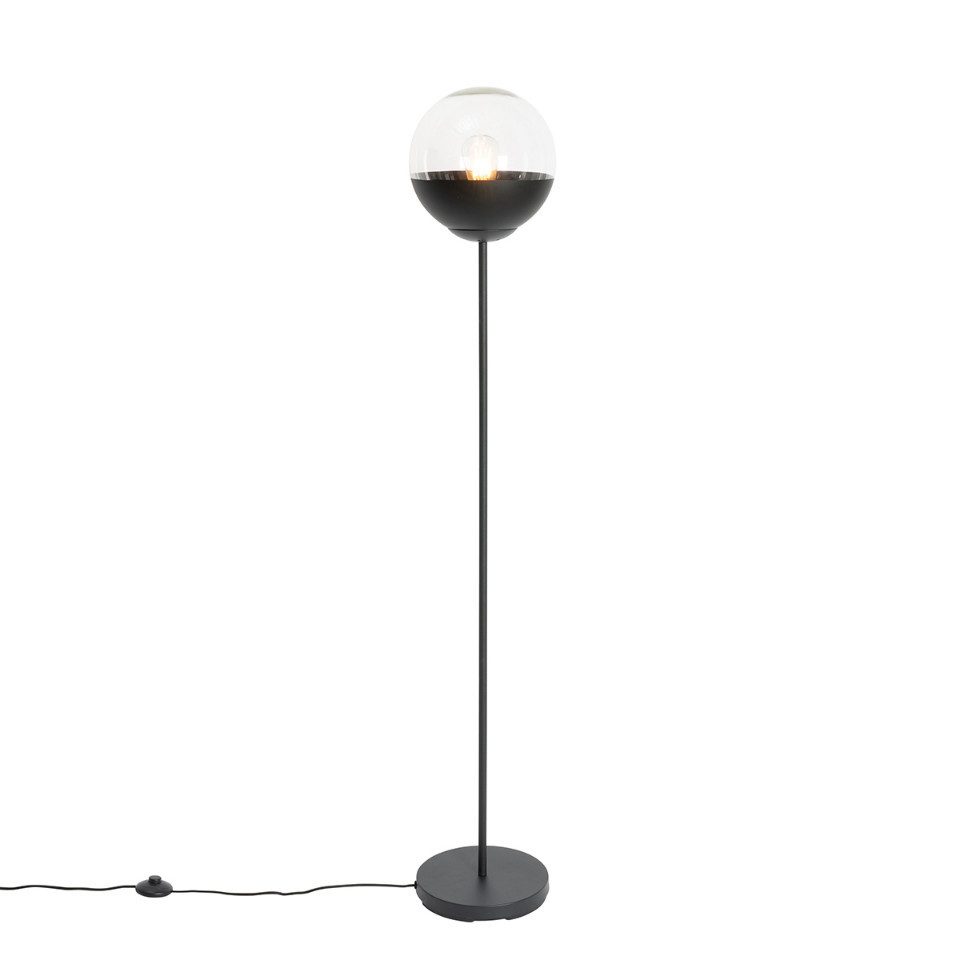 Qazqa Stehlampe Eclipse, ohne Leuchtmittel, E27, Schwarz, Retro, Glas, 1-flammig