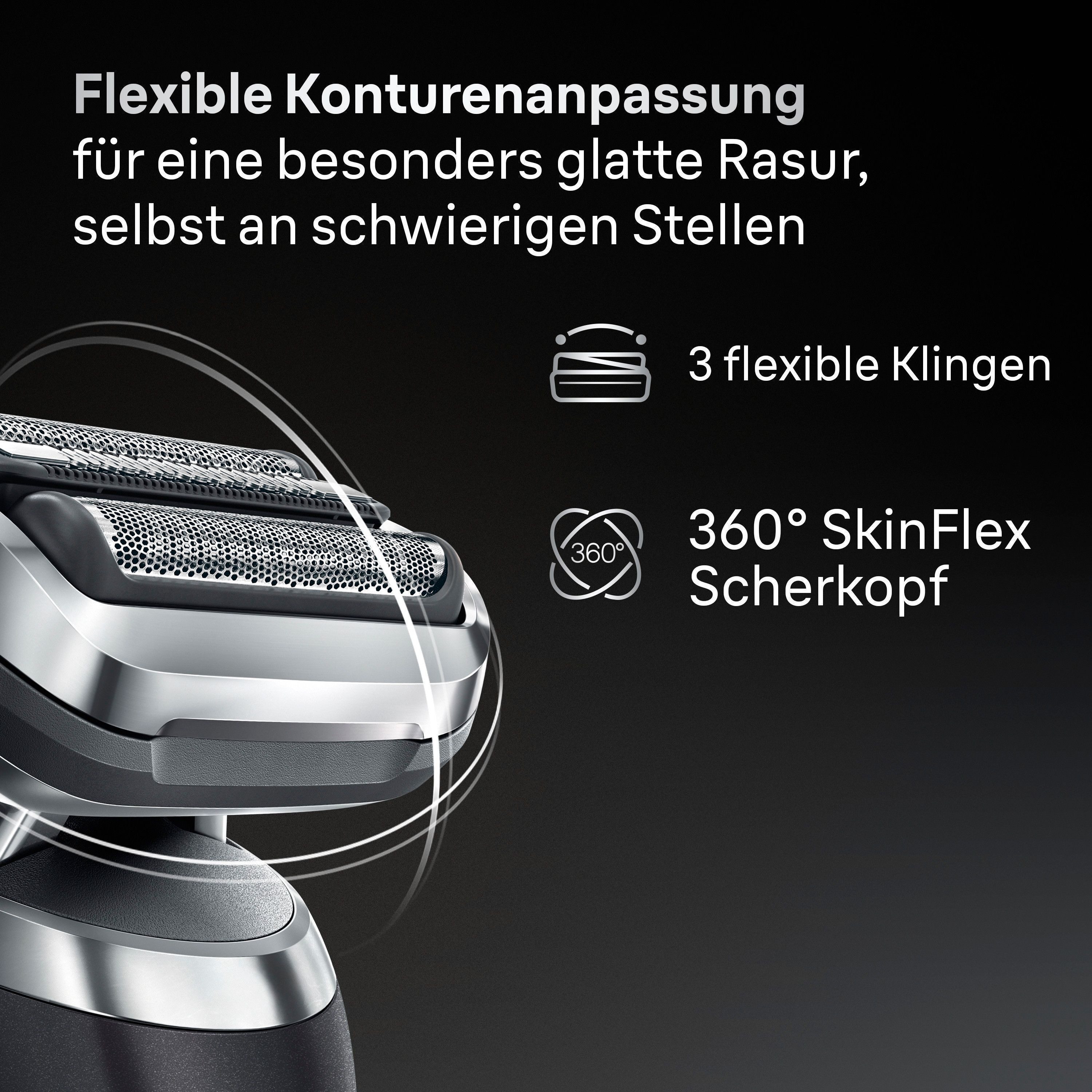 Braun Elektrorasierer Series 7 72-N1620s, Aufsätze: 2, Bis zu 60 Min Akku, +2 Aufsätze, 100% wasserdicht, Made in Germany schwarz
