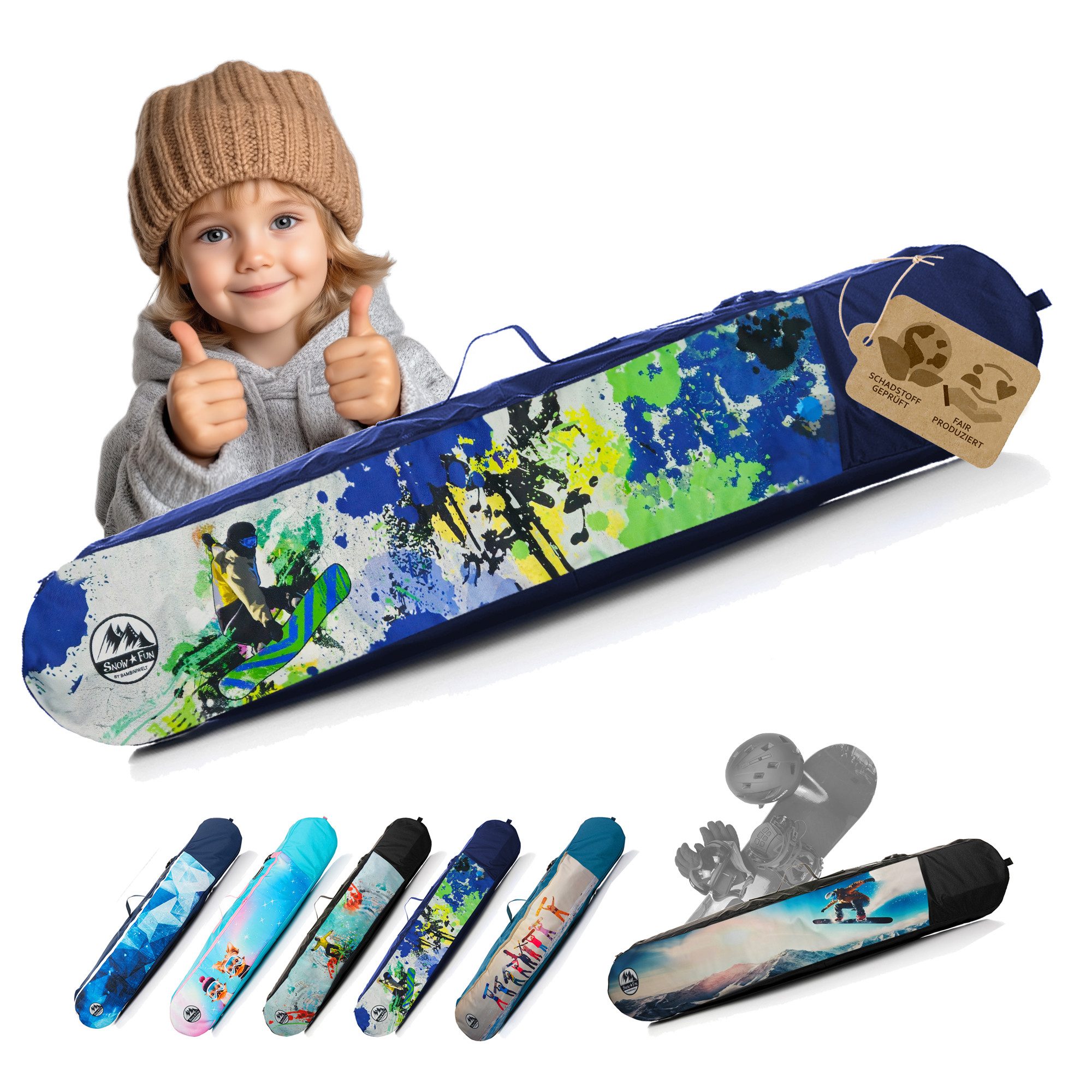 BambiniWelt by Rafael K. Sporttasche Snowboardtasche für Kinder Rucksack Board Bag viel Stauraum