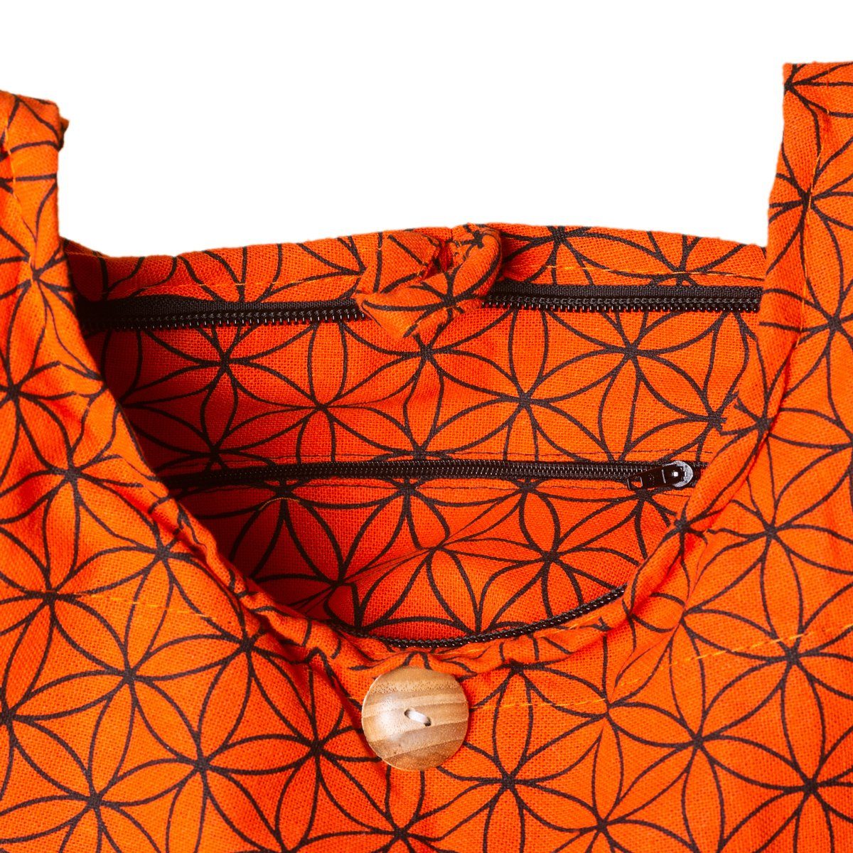geeignet Beuteltasche auch 2 Wickeltasche aus Schultertasche 100% Geometrix Schulterbeutel als und orange Baumwolle Lebensblume. Größen PANASIAM In Umhängetasche, Handtasche praktische