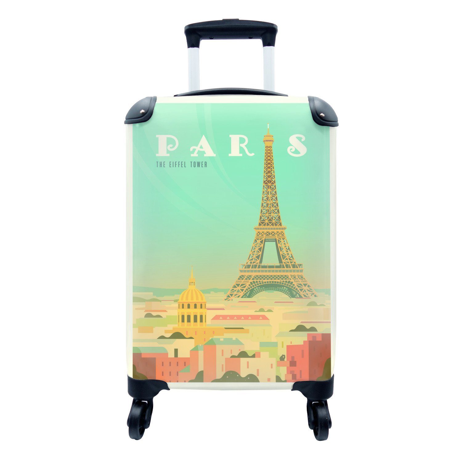 Handgepäckkoffer 4 Handgepäck MuchoWow in Ferien, Reisetasche Paris, mit rollen, Eiffelturms Illustration Rollen, des Reisekoffer für Trolley,