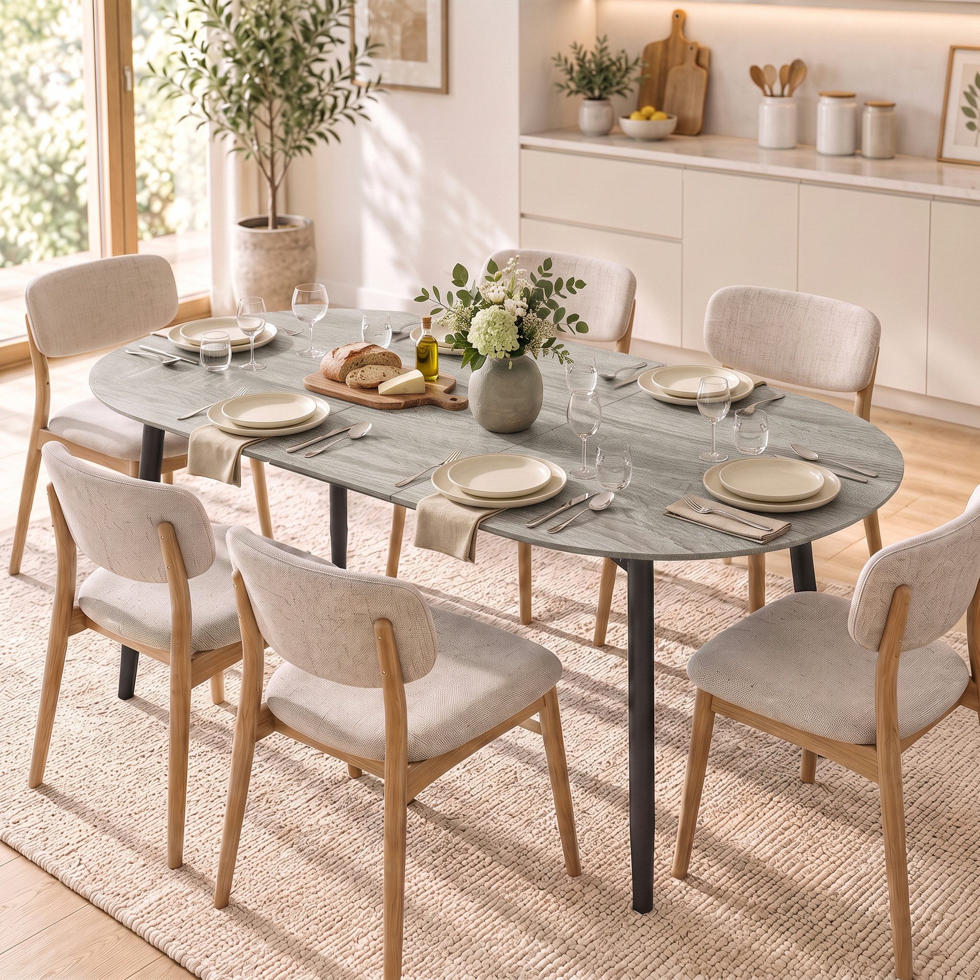 HOMCOM Esstisch Ovaler Küchentisch mit 1,8 cm Tischplatte und Metallbeinen (Set, 1-St., 1 Tisch), Ausziehbar 120-160 cm, für 4-6 Personen