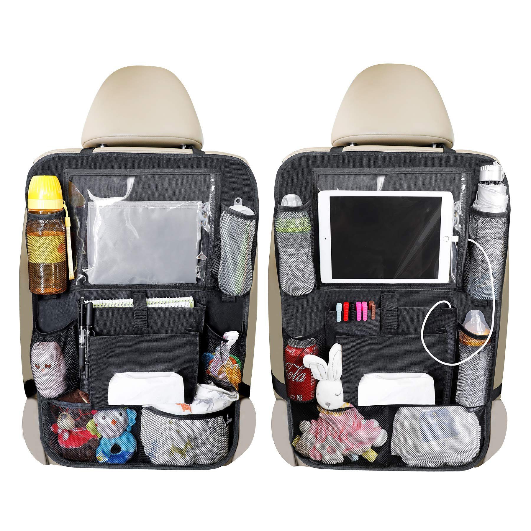 Auto Rückenlehnenschutz KALINZMA Premium Rücksitz Organizer für Kinder Wasserdicht 1 Stück Trittschutz/Kick-Matten-Schutz für Kinderfüße Autositzschoner Trinkhalterung iPad-/ Tablet-Fach 