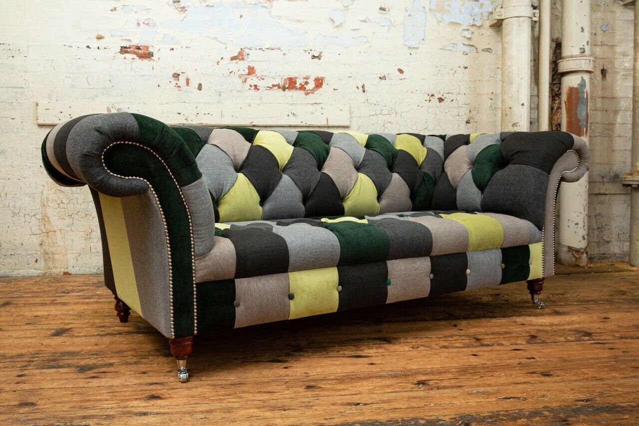 JVmoebel Chesterfield-Sofa Dreisitzer Couch Polster Design Sofa 3er Sitz Chesterfield Neu, Die Rückenlehne mit Knöpfen.